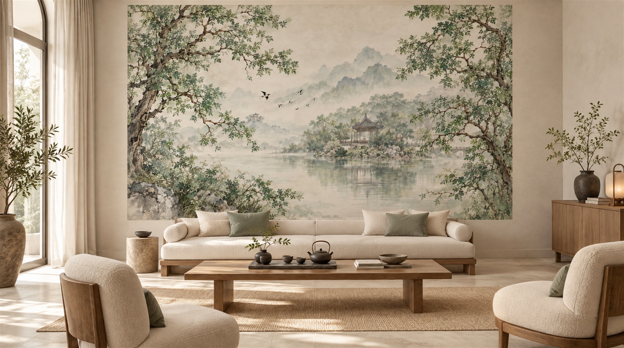 Sage Green Decorative Wall Art Wallpaper Mural Scene