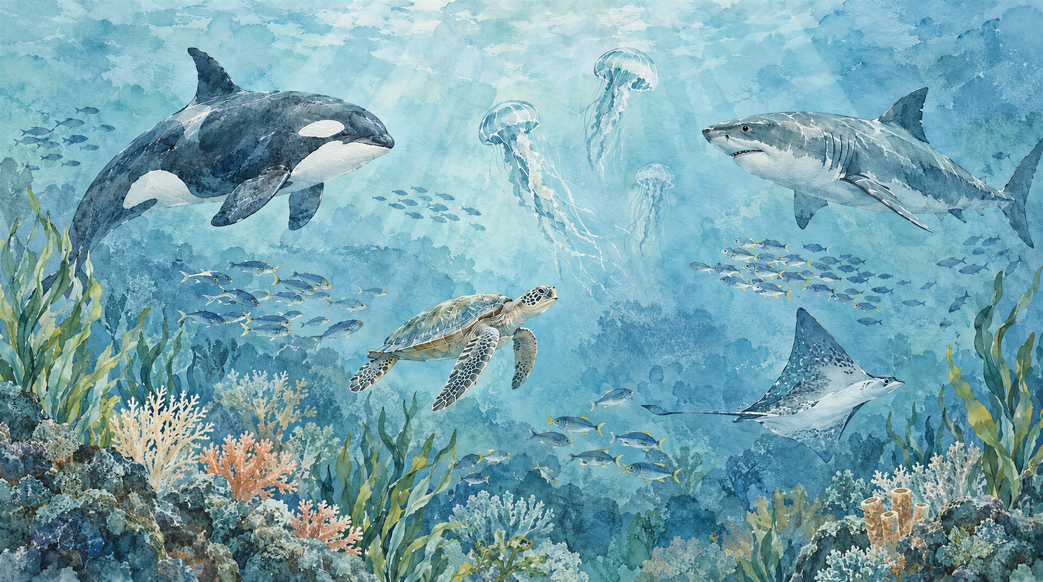 Aqua Ocean Landscape Wallpaper Mural Main