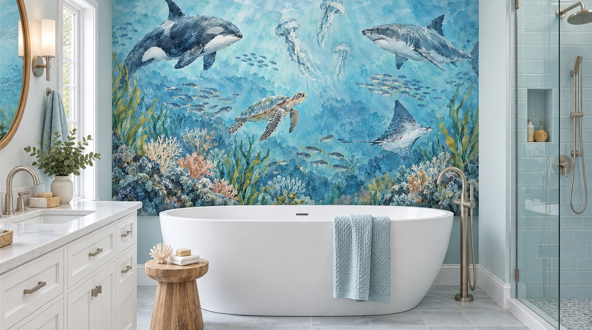 Aqua Ocean Landscape Wallpaper Mural Scene