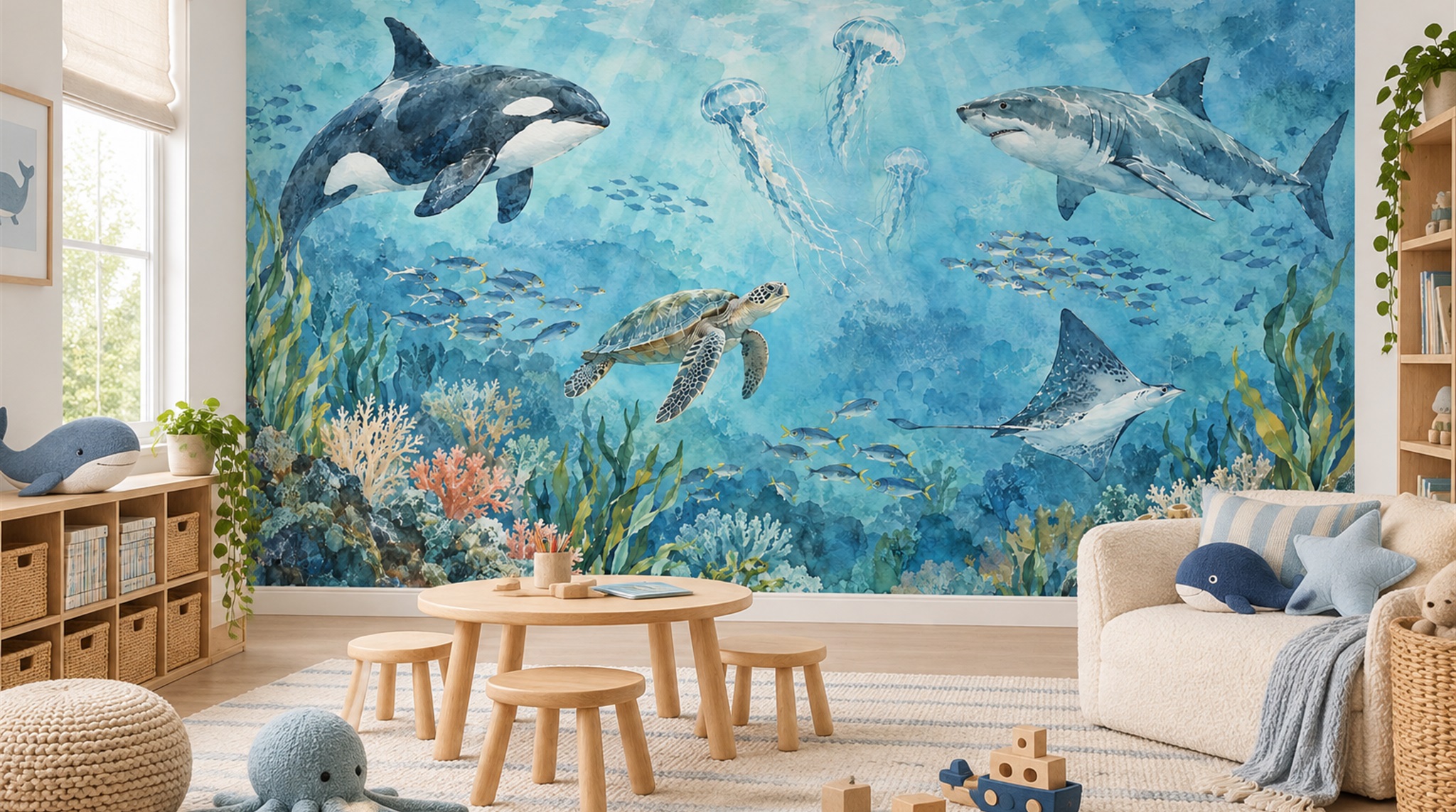 Aqua Ocean Landscape Wallpaper Mural Scene