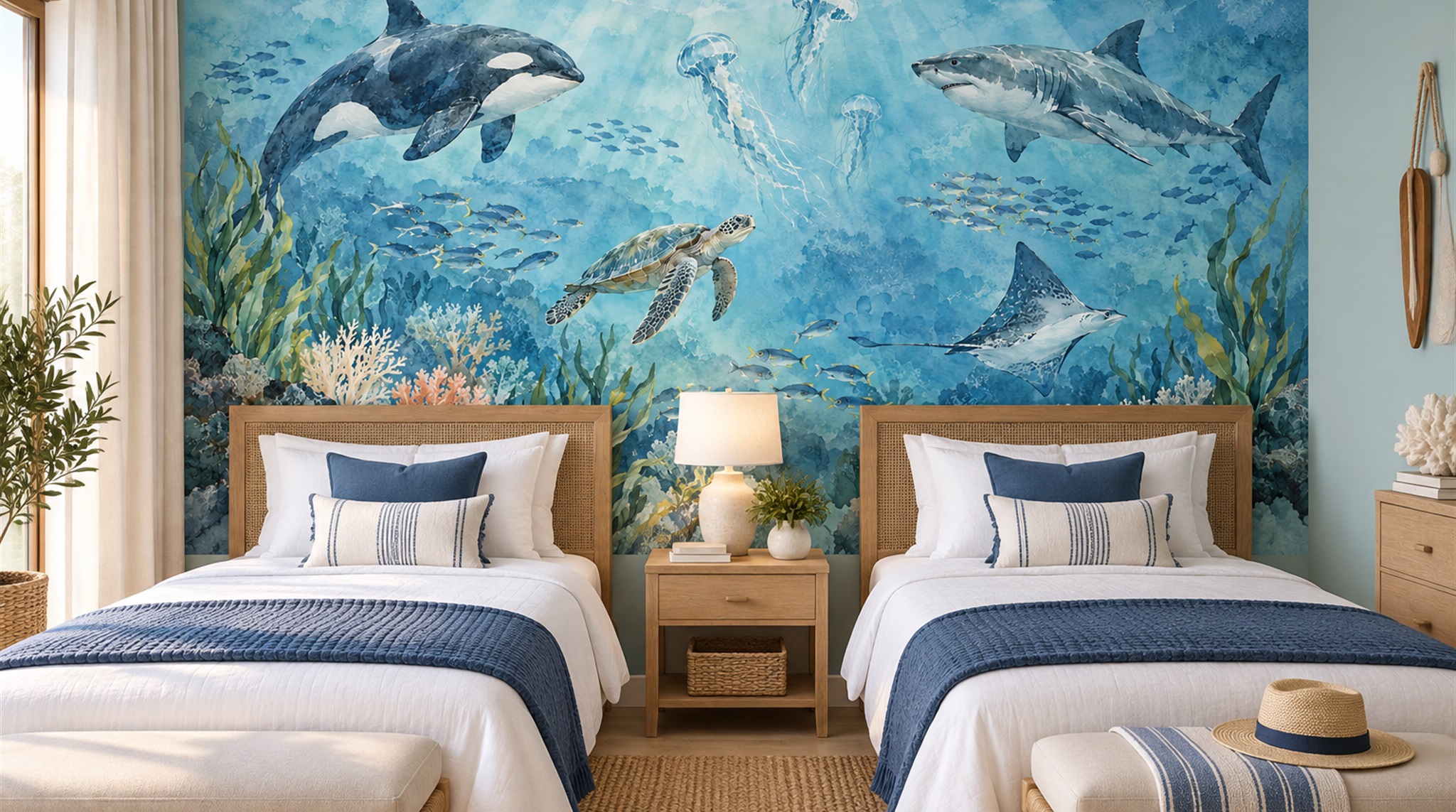 Aqua Ocean Landscape Wallpaper Mural Scene