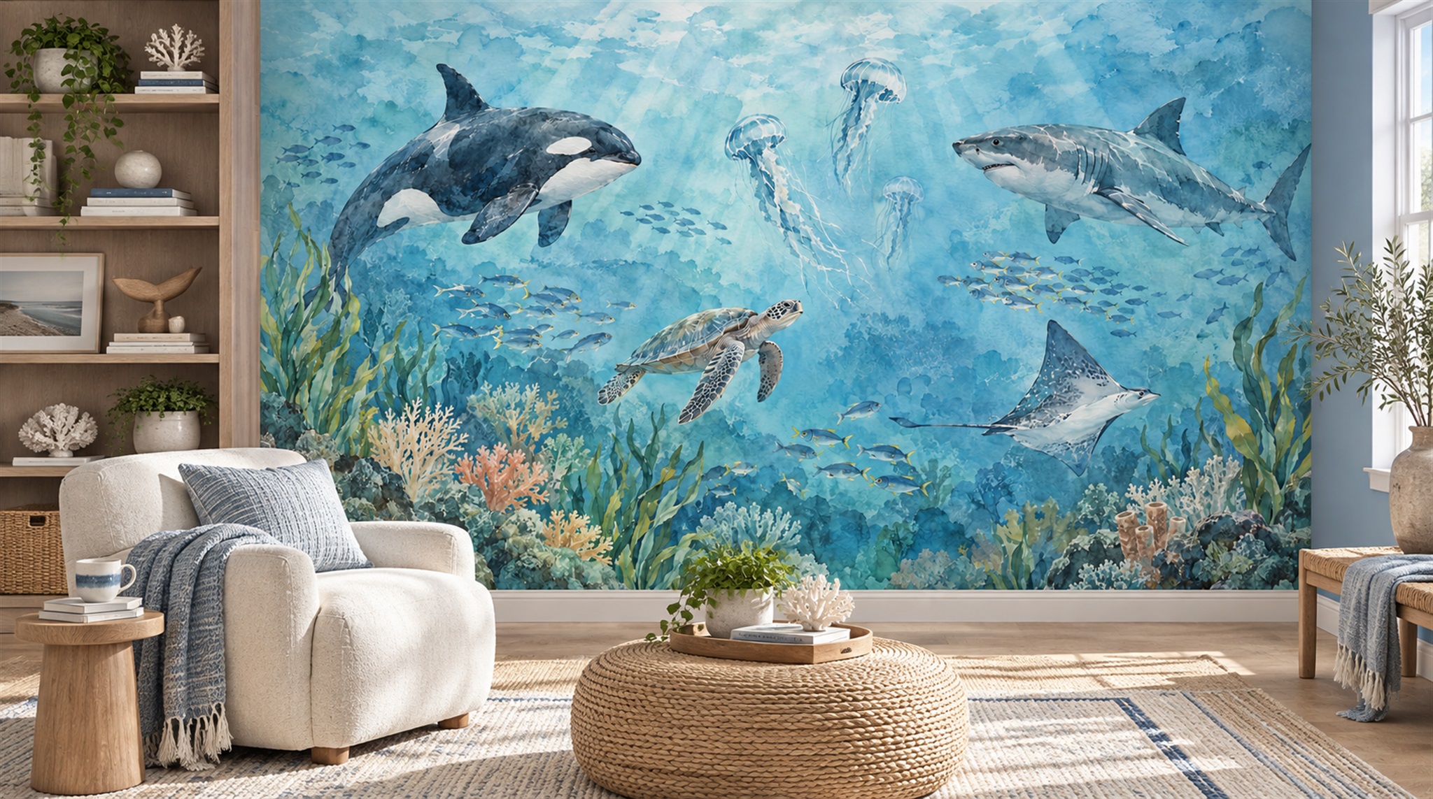 Aqua Ocean Landscape Wallpaper Mural Scene