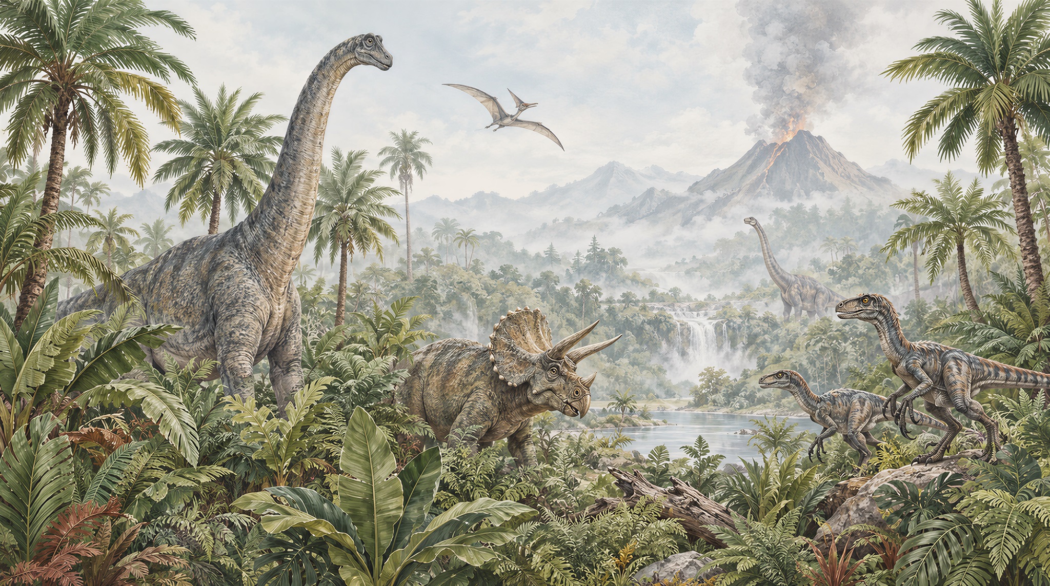 Sage Green Dinosaur Forms Wallpaper Mural Scene