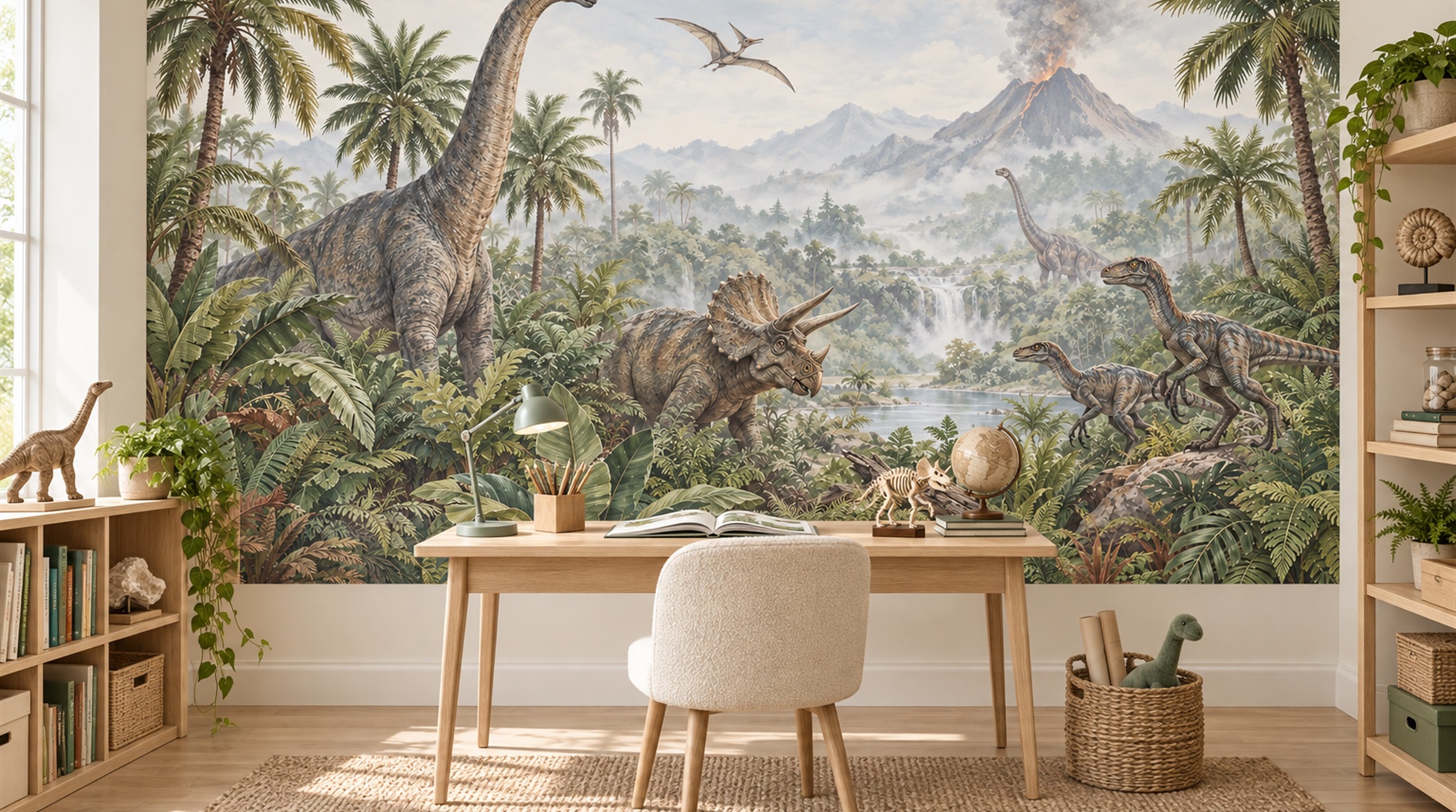 Sage Green Dinosaur Forms Wallpaper Mural Scene