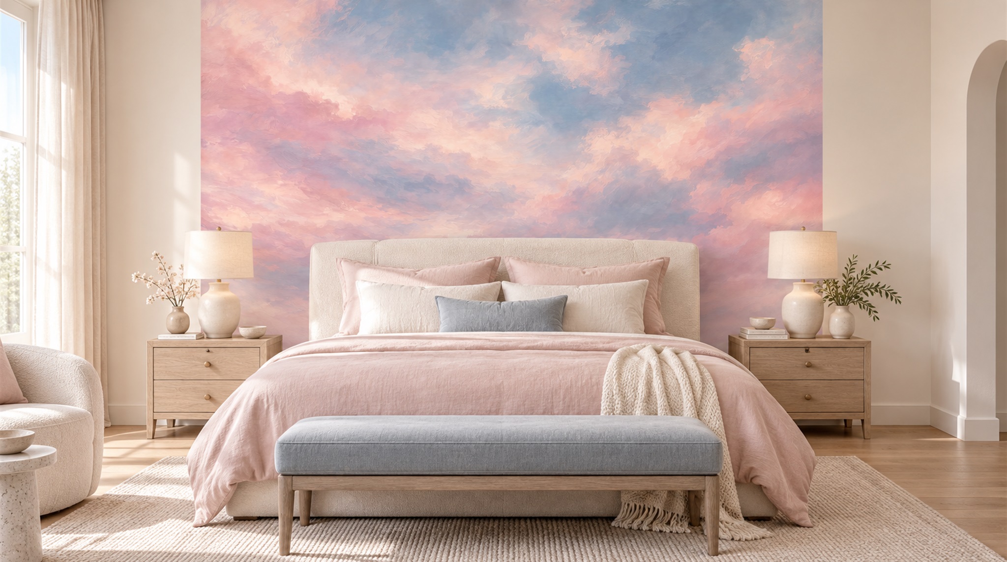 Pink Soft Cloudscape Wallpaper Mural Main
