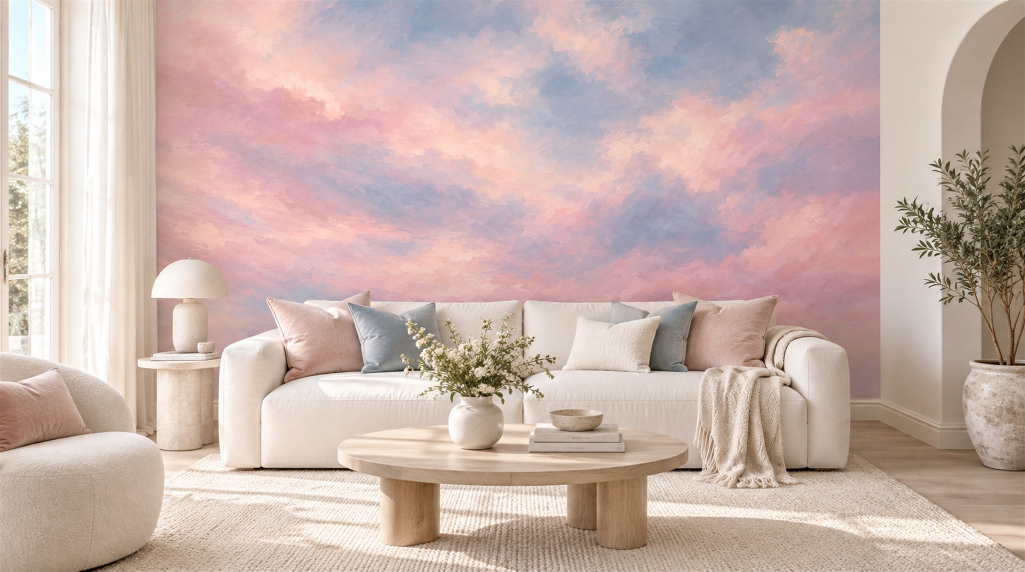 Pink Soft Cloudscape Wallpaper Mural Scene
