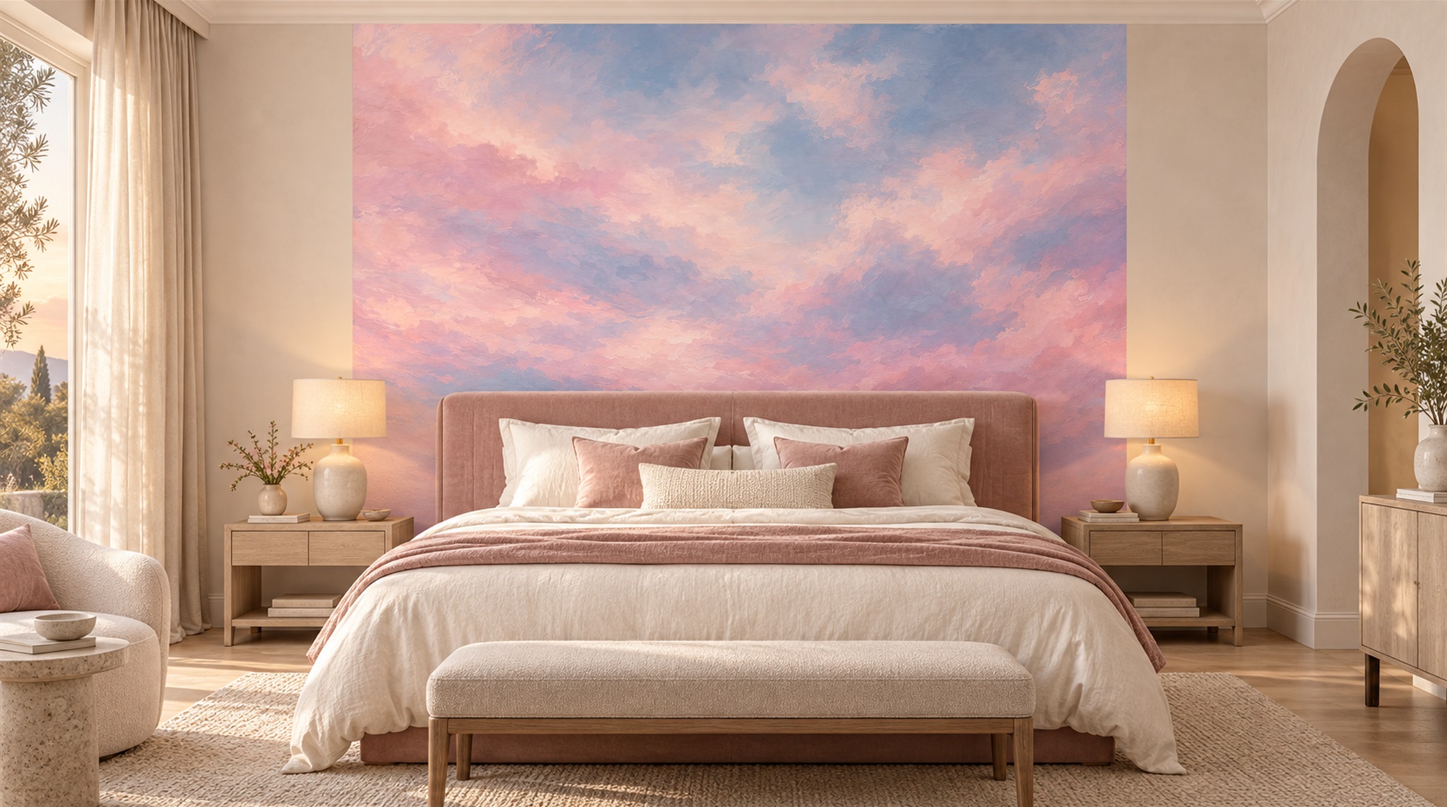 Pink Soft Cloudscape Wallpaper Mural Scene