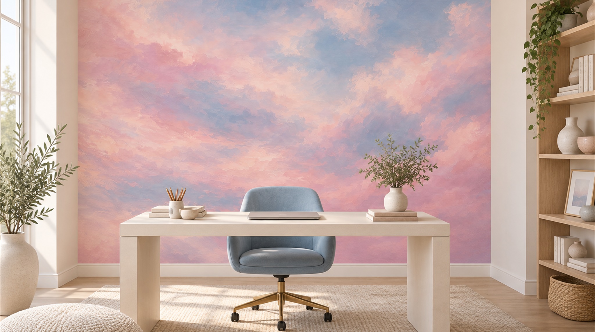 Pink Soft Cloudscape Wallpaper Mural Scene