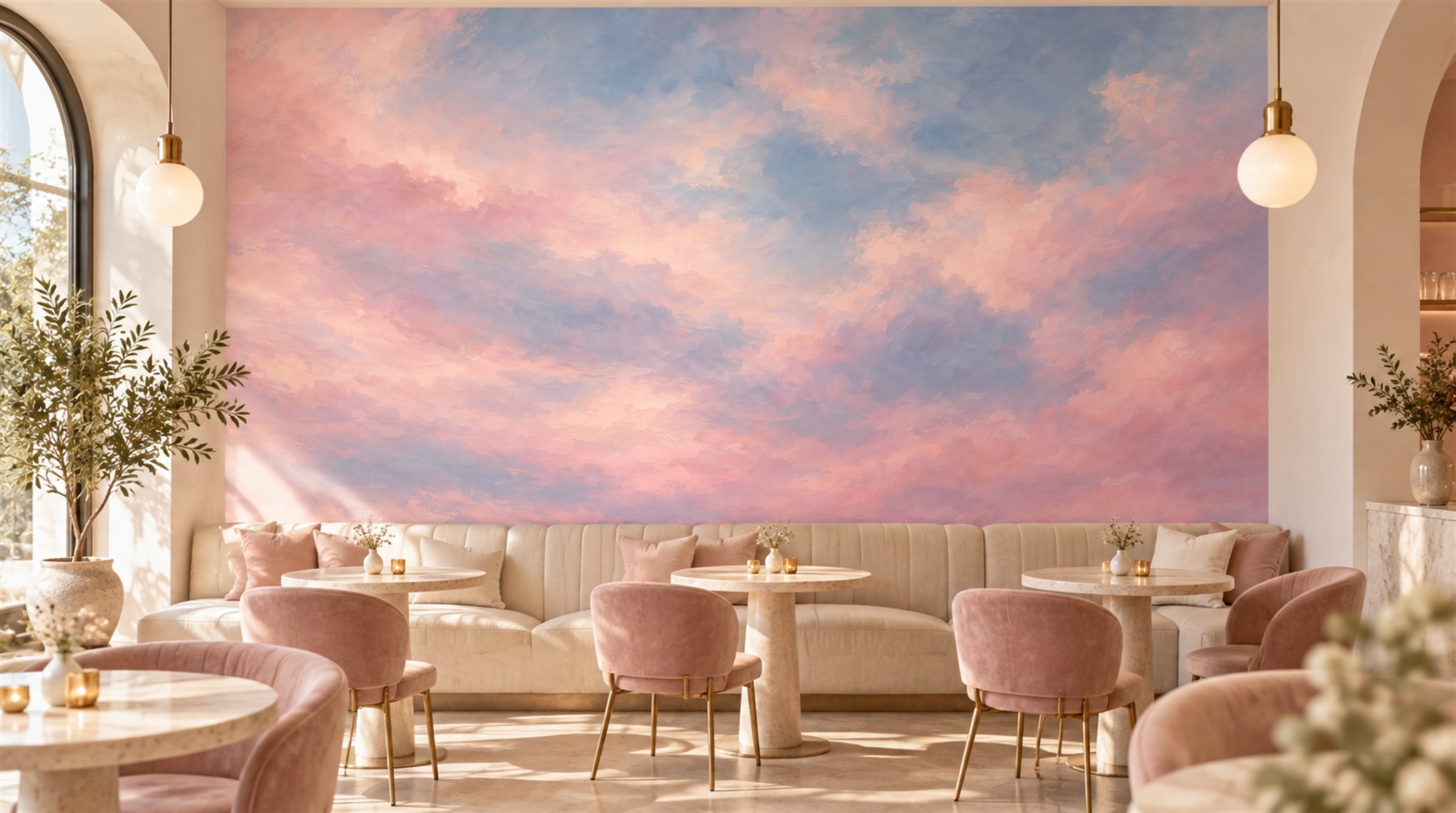 Pink Soft Cloudscape Wallpaper Mural Scene