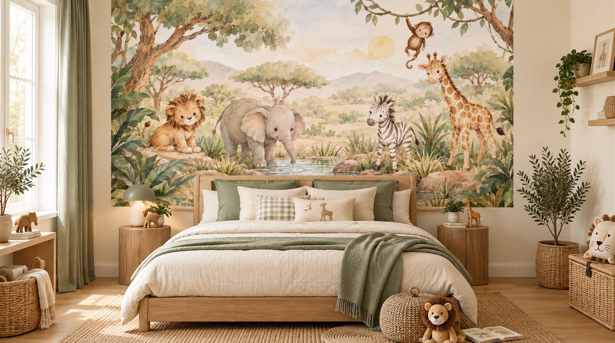 Neutral Safari Animals Wallpaper Mural Main