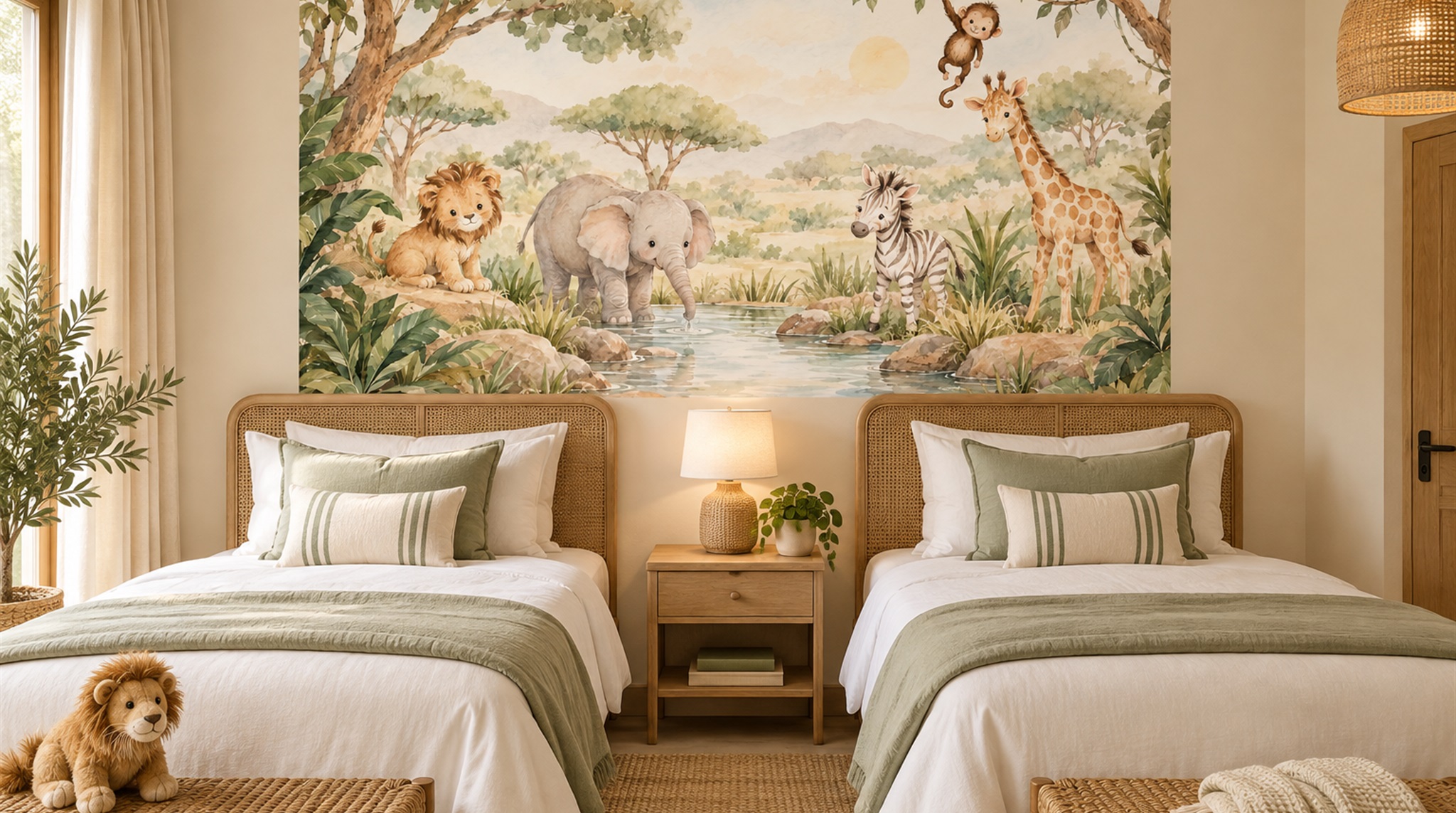 Neutral Safari Animals Wallpaper Mural Scene