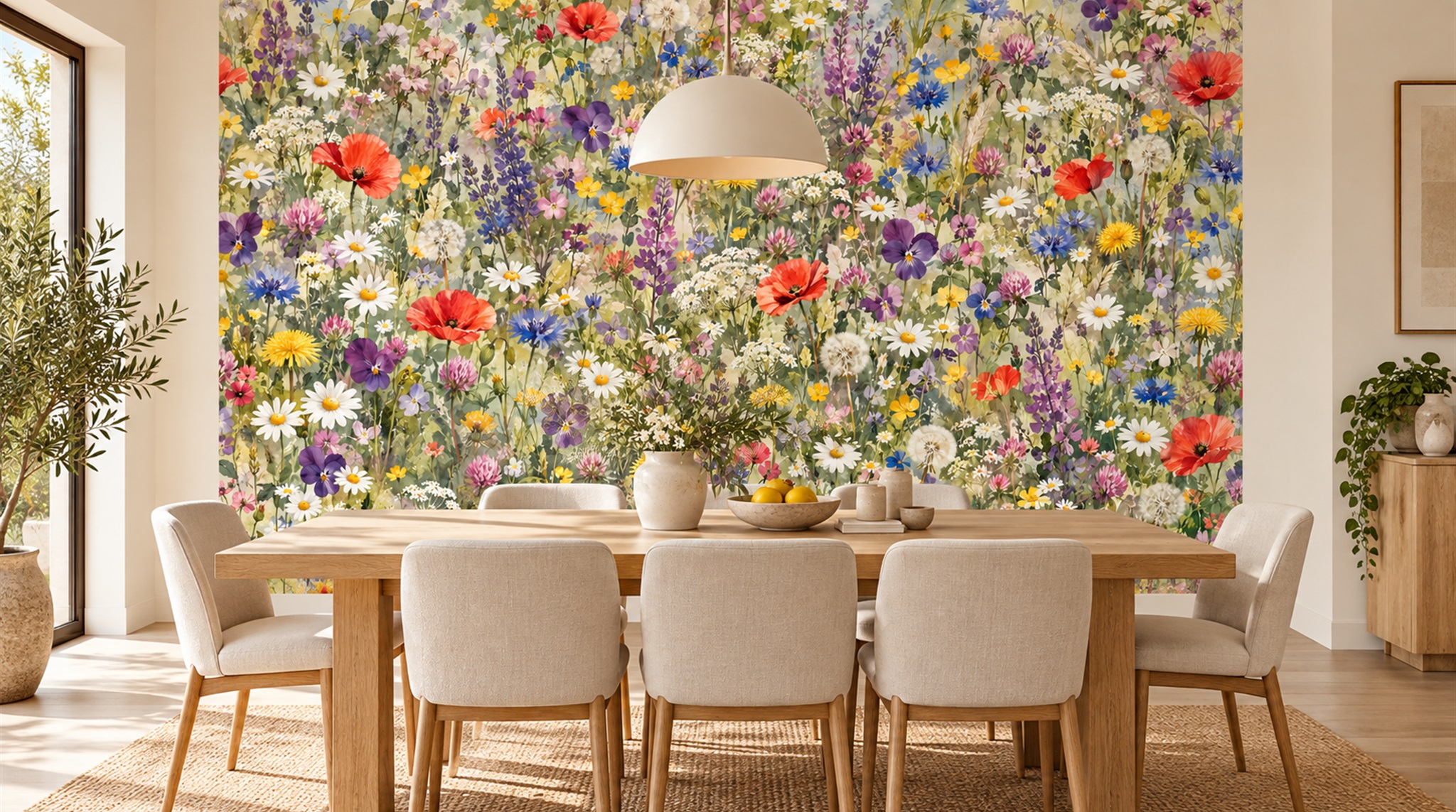 Neutral Floral Patterning Wallpaper Mural
