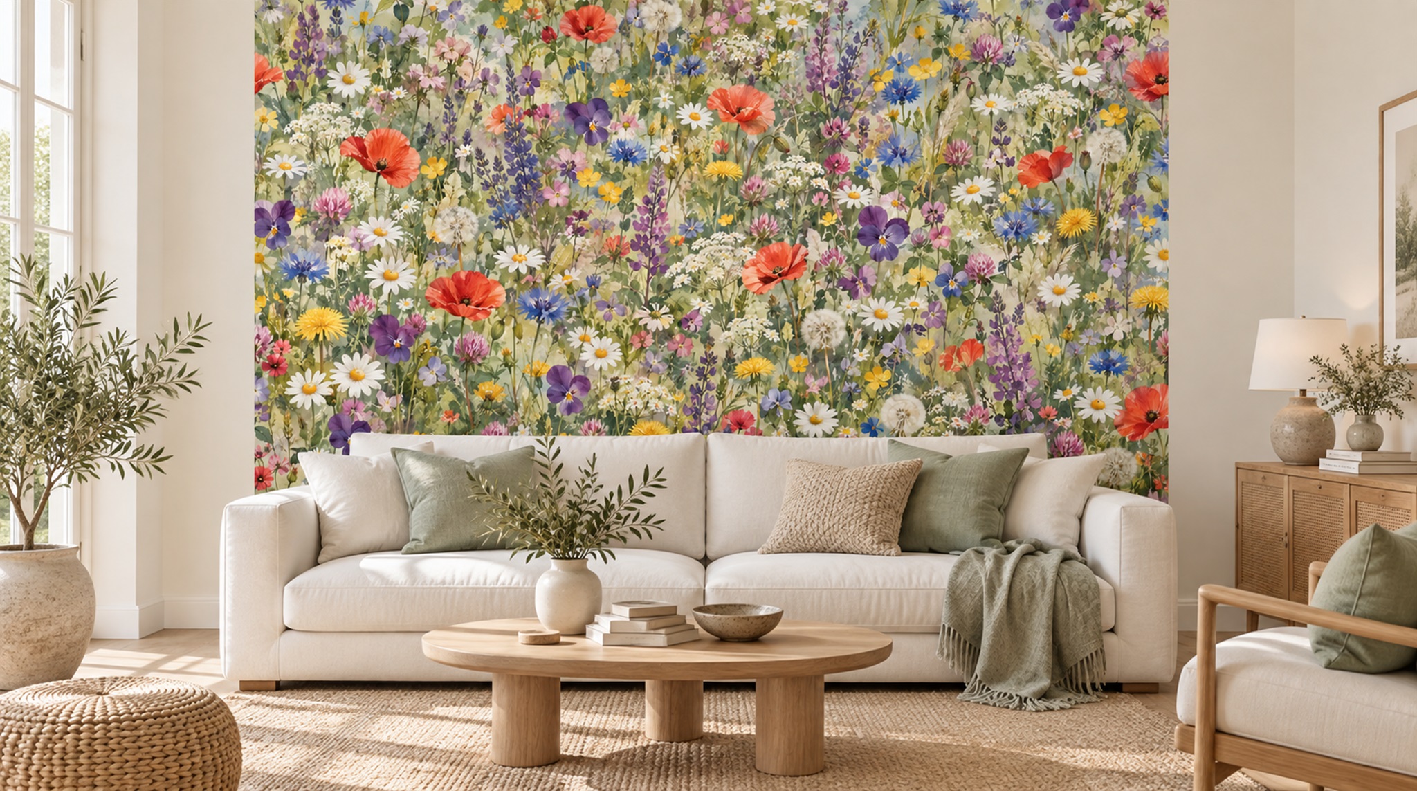 Neutral Floral Patterning Wallpaper Mural Scene
