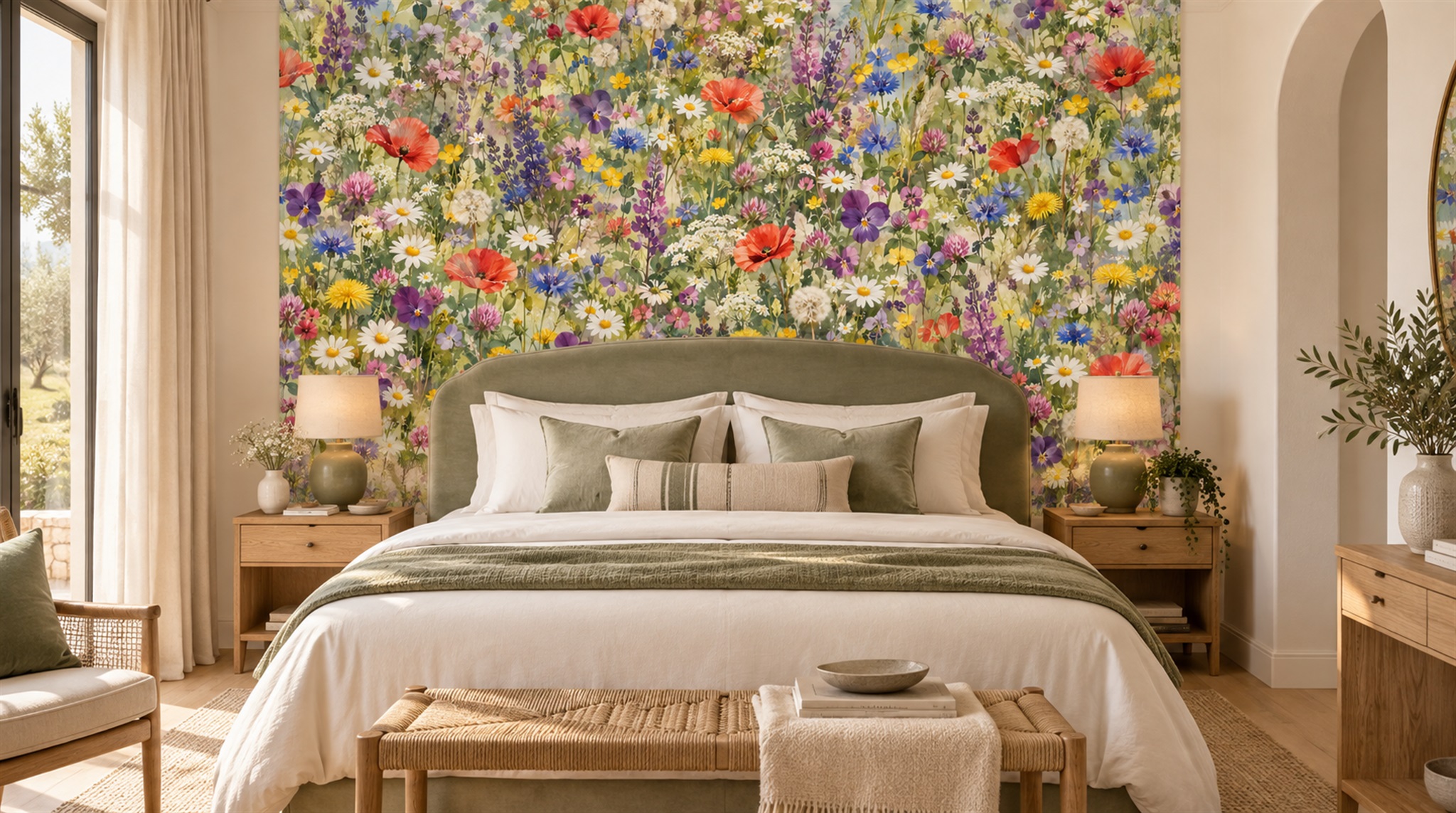 Neutral Floral Patterning Wallpaper Mural Scene