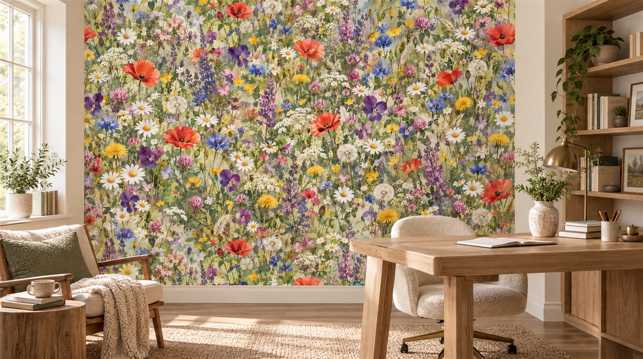 Neutral Floral Patterning Wallpaper Mural Scene