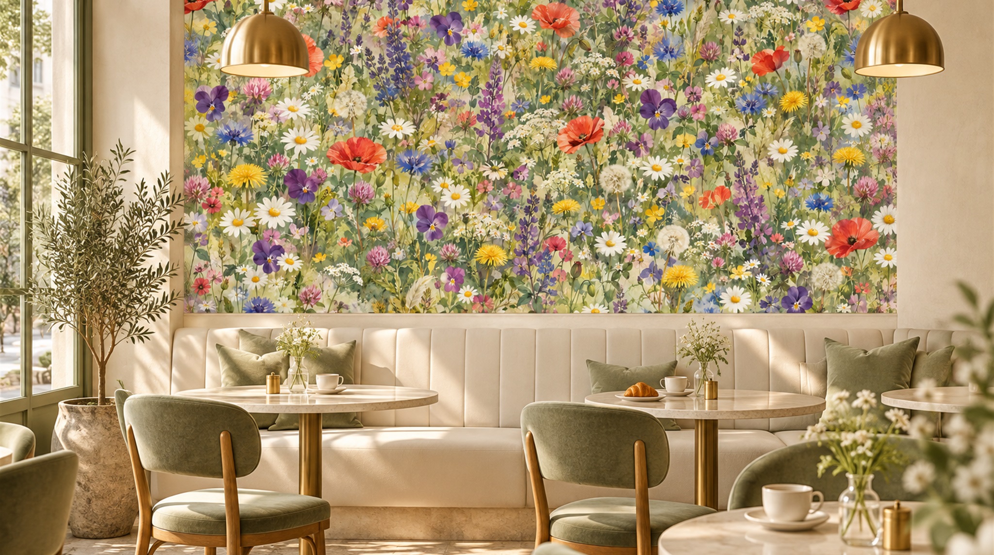 Neutral Floral Patterning Wallpaper Mural Scene