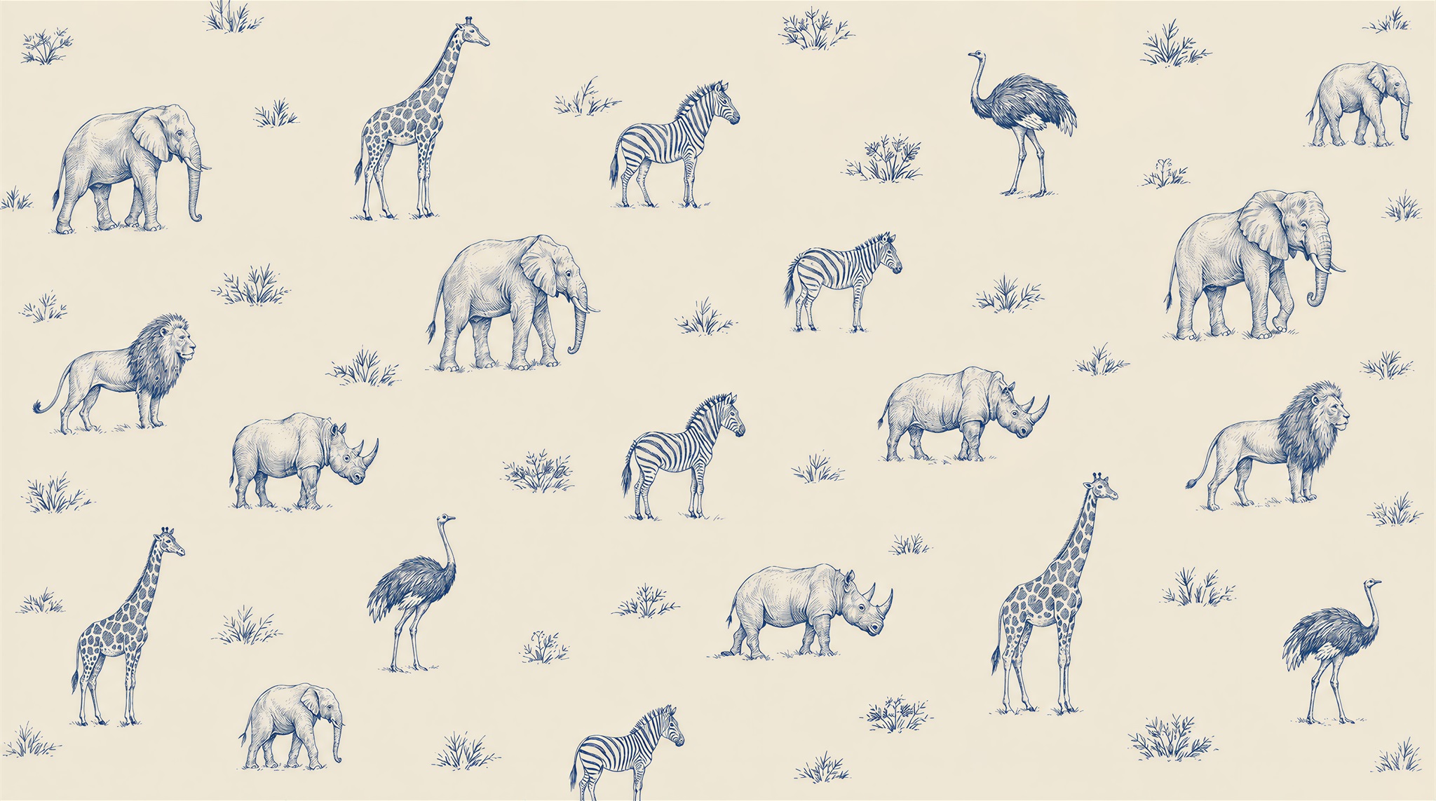 Ivory Animal Detailing Wallpaper Mural Main