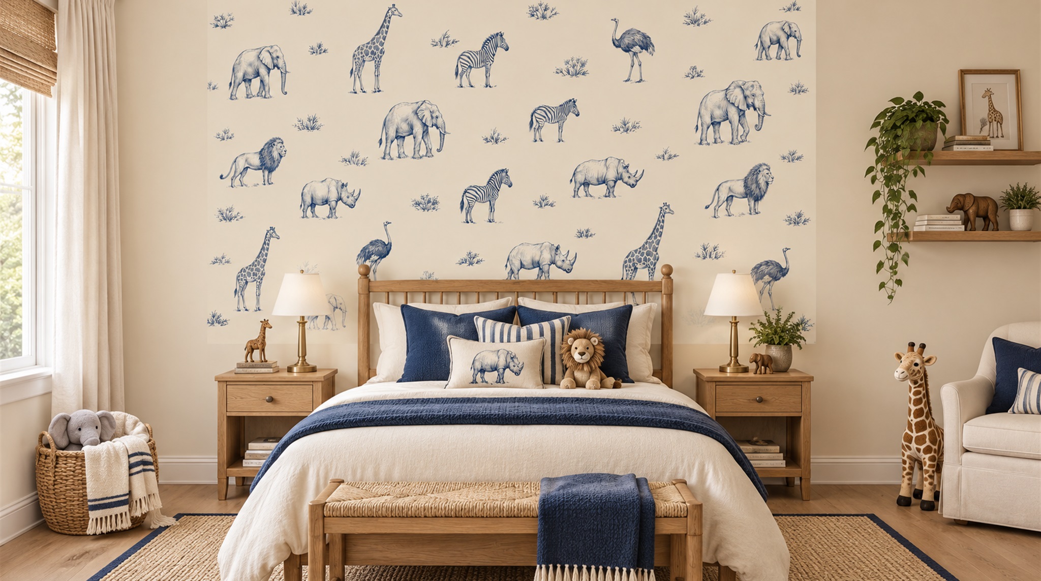 Ivory Animal Detailing Wallpaper Mural Main