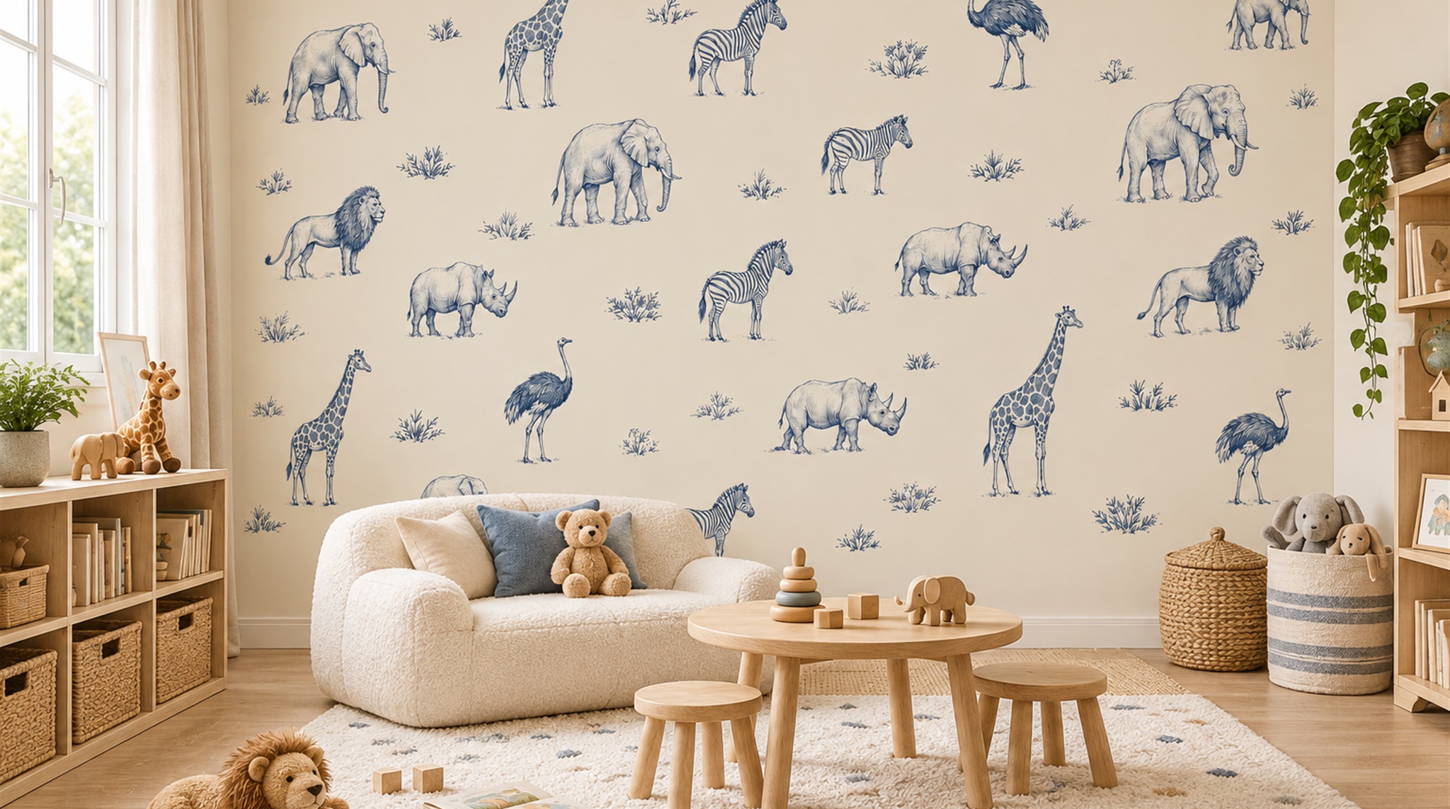 Ivory Animal Detailing Wallpaper Mural Scene