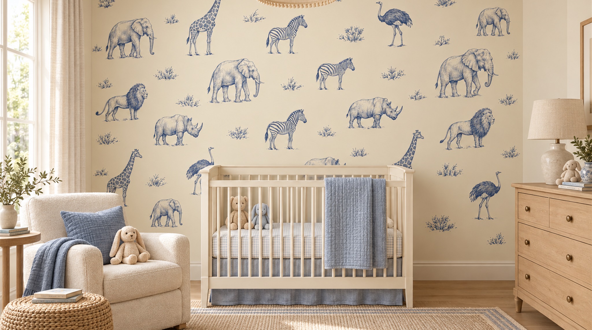 Ivory Animal Detailing Wallpaper Mural Scene