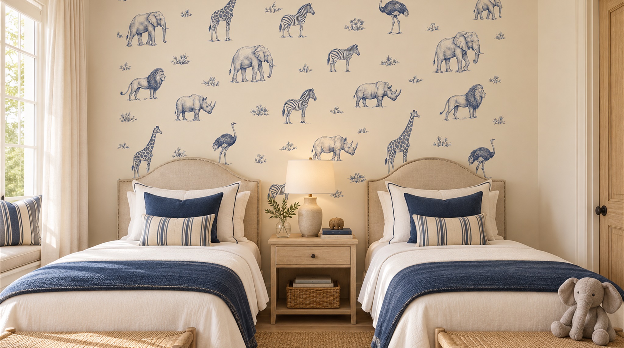 Ivory Animal Detailing Wallpaper Mural Scene