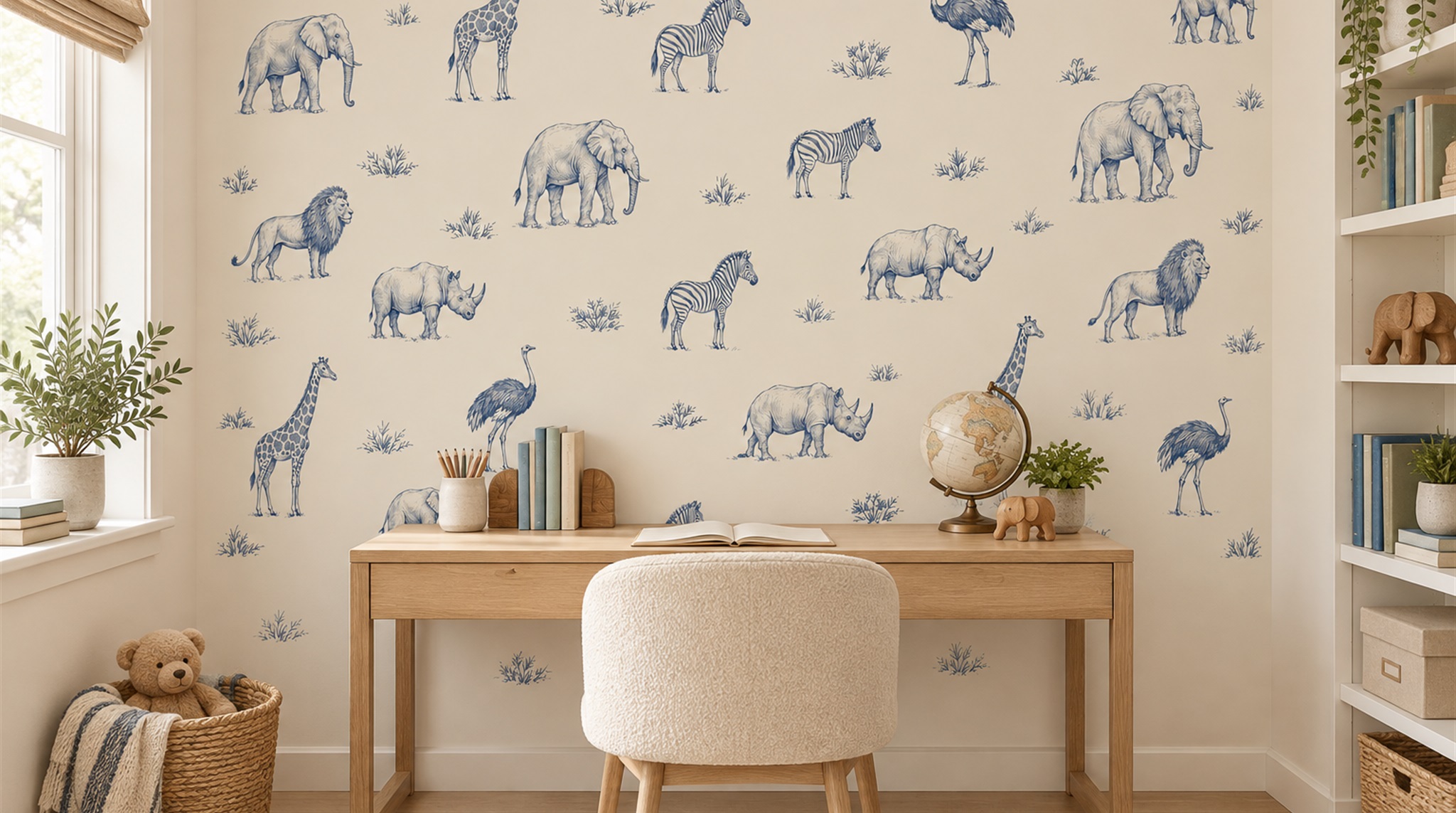 Ivory Animal Detailing Wallpaper Mural Scene