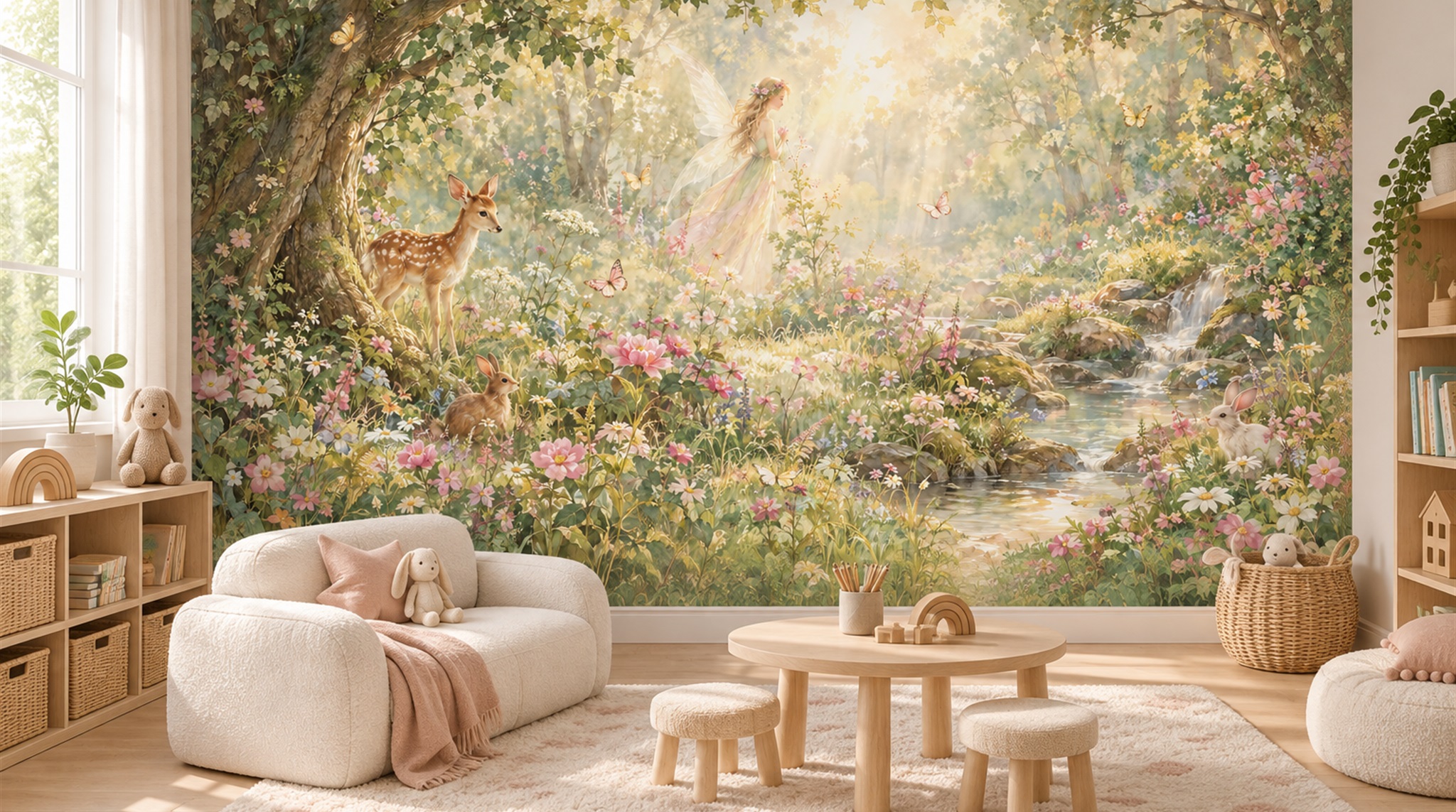 Sage Green Layered Foliage Wallpaper Mural Scene