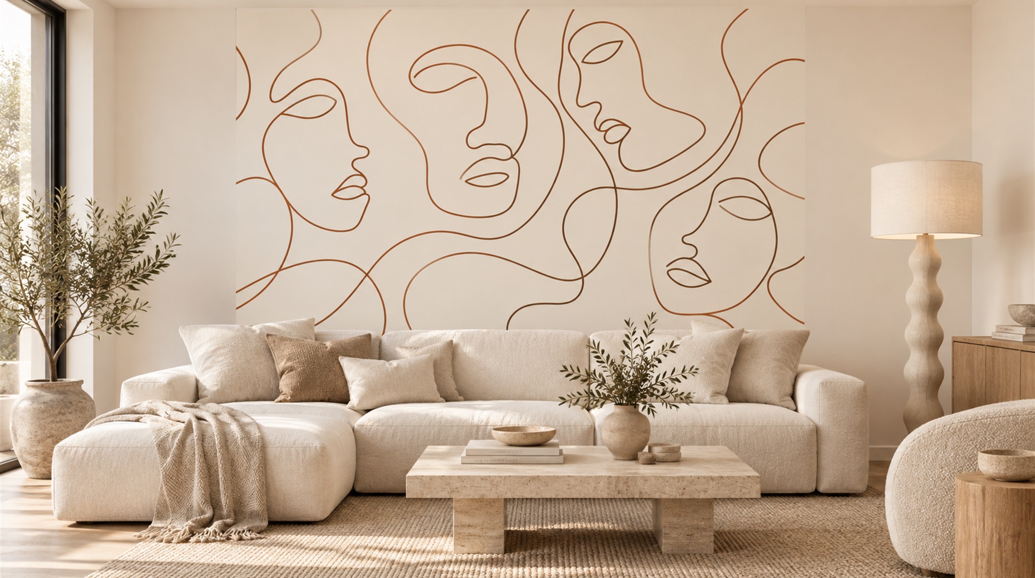 Ivory Linear Geometry Wallpaper Mural Main