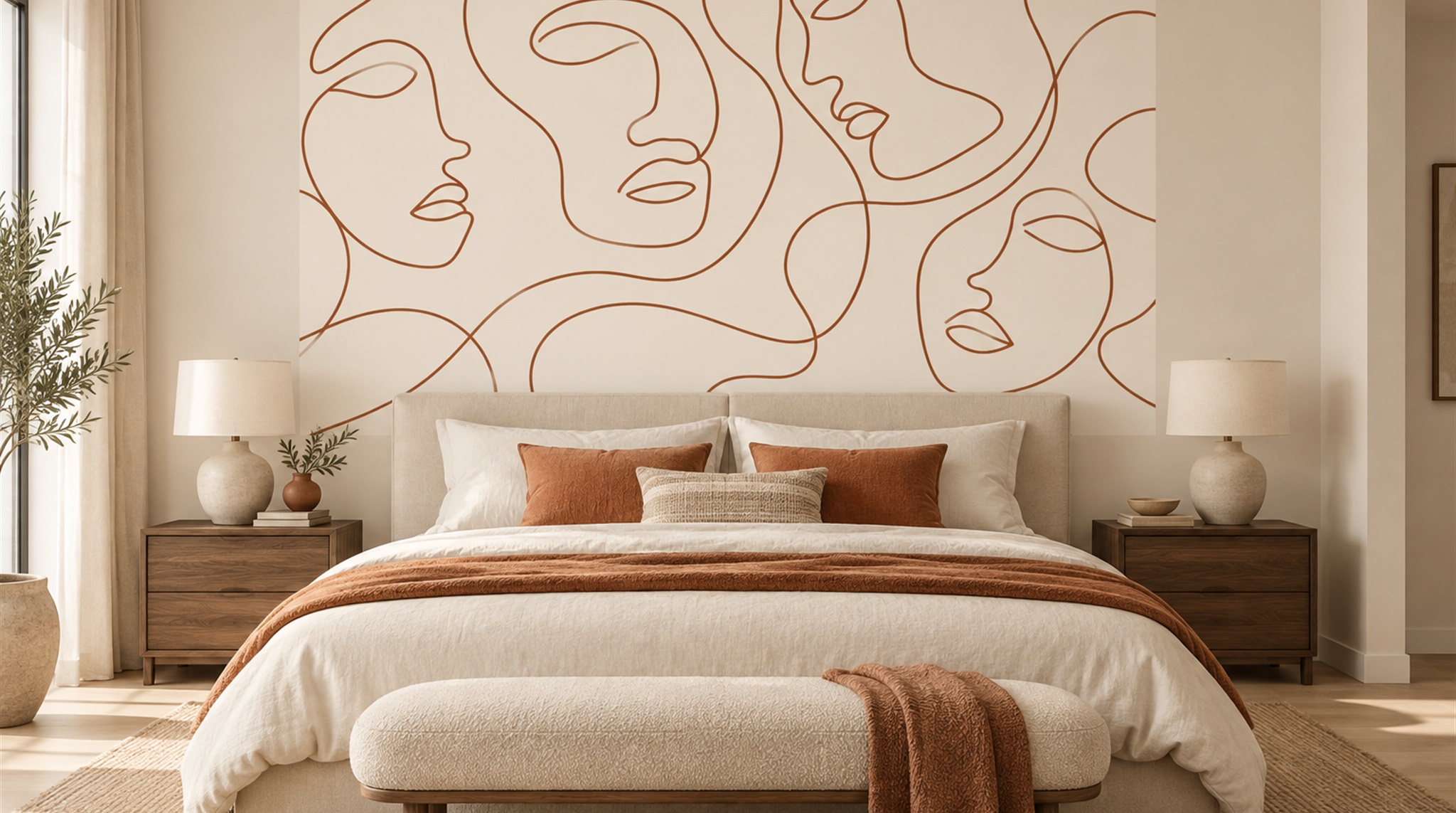 Ivory Linear Geometry Wallpaper Mural Scene