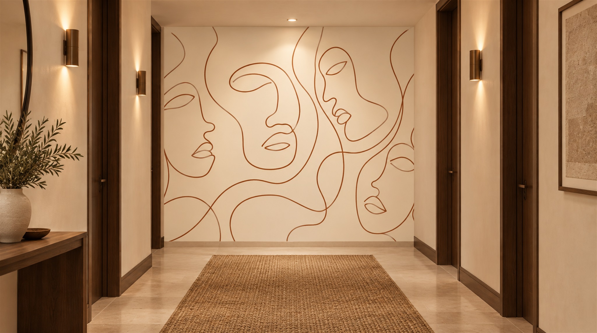 Ivory Linear Geometry Wallpaper Mural Scene