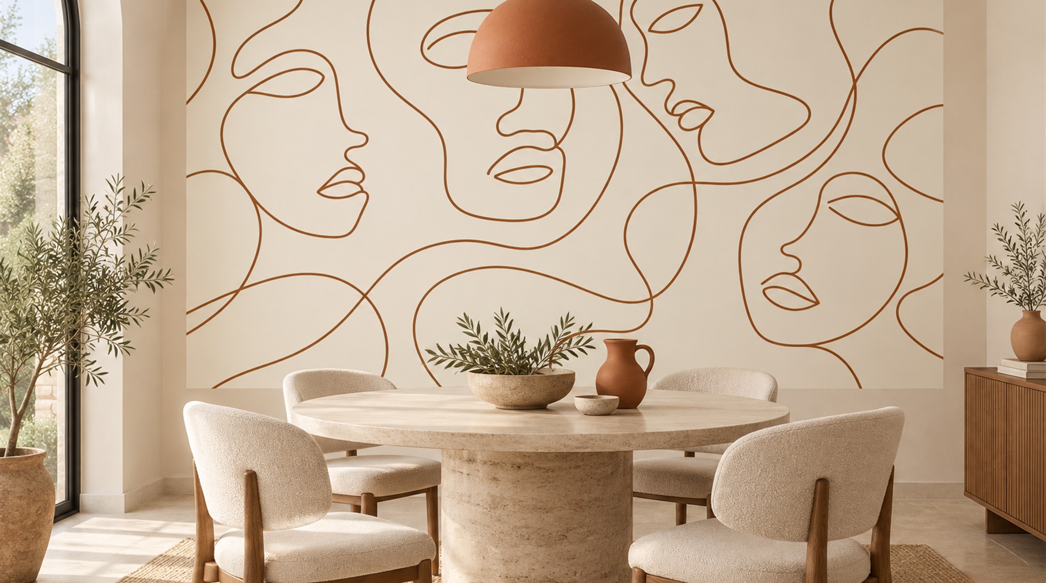 Ivory Linear Geometry Wallpaper Mural Scene