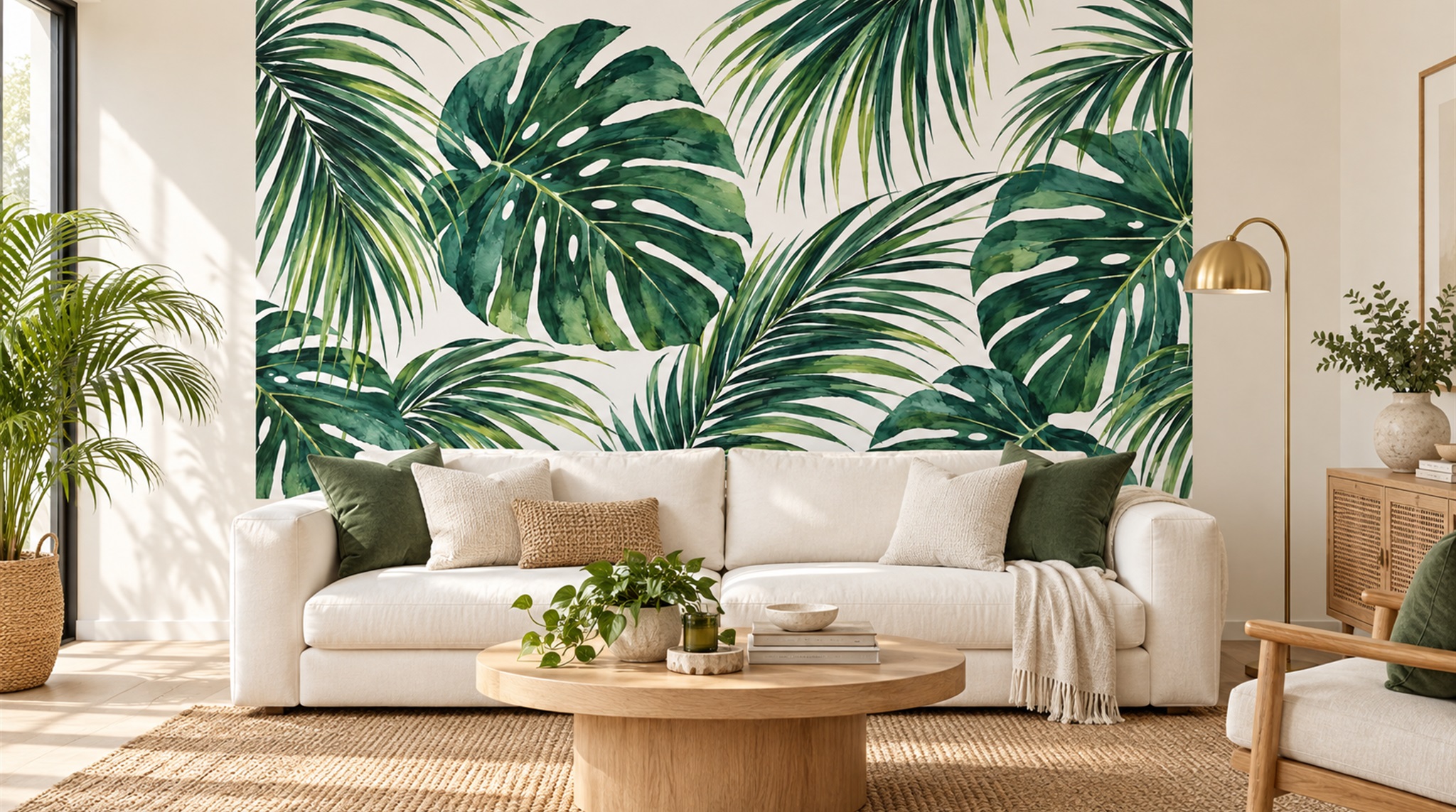 Green Palm Leaves Wallpaper Mural Main