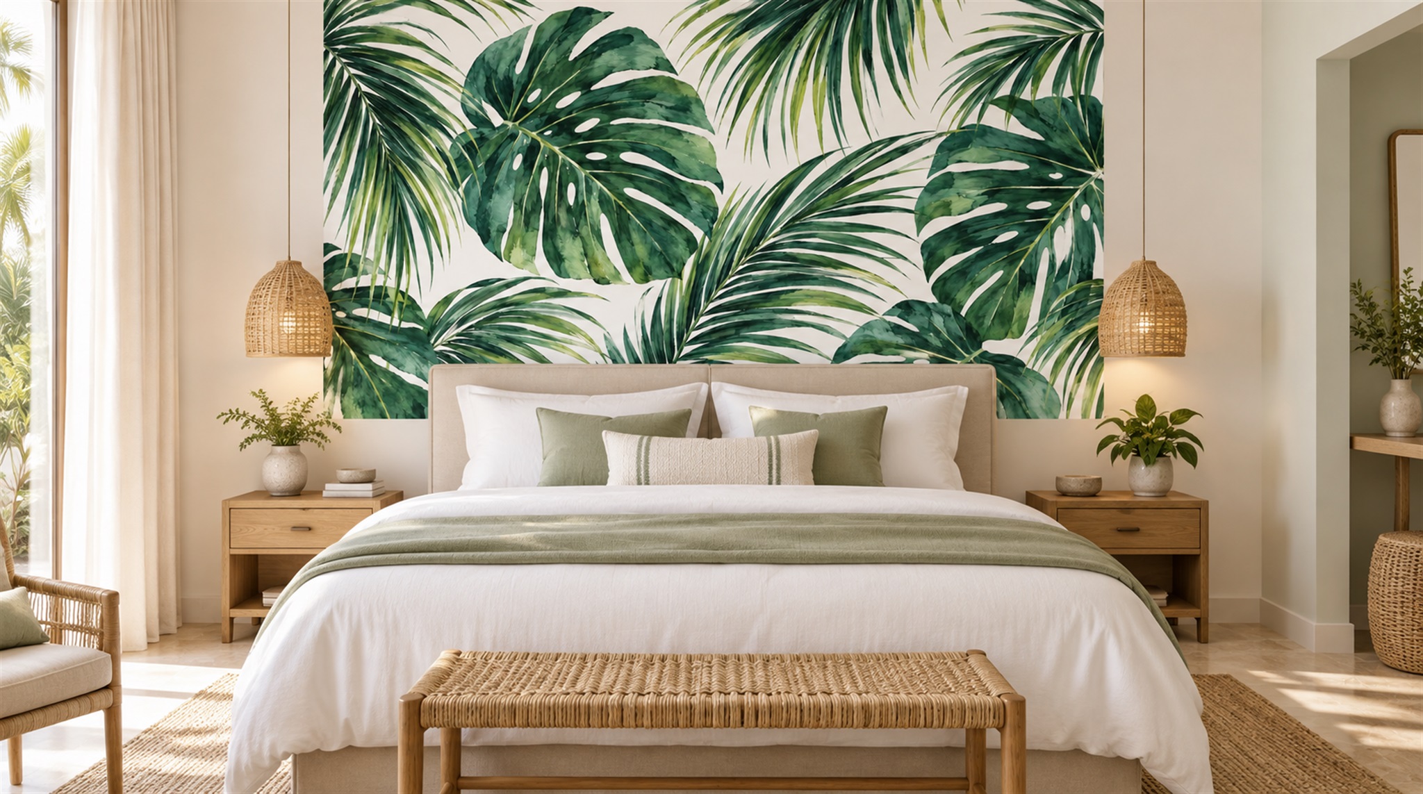 Green Palm Leaves Wallpaper Mural Scene