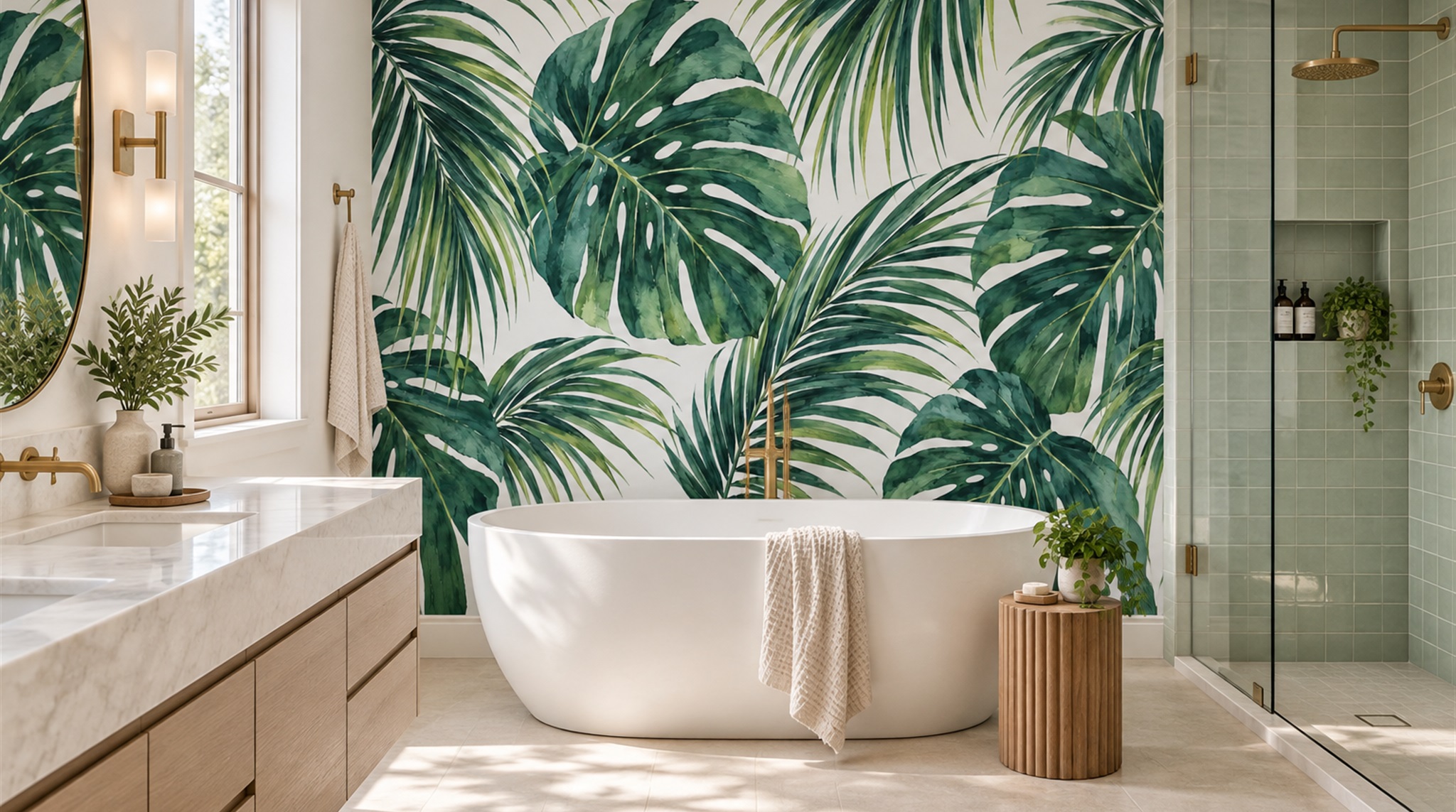 Green Palm Leaves Wallpaper Mural Scene