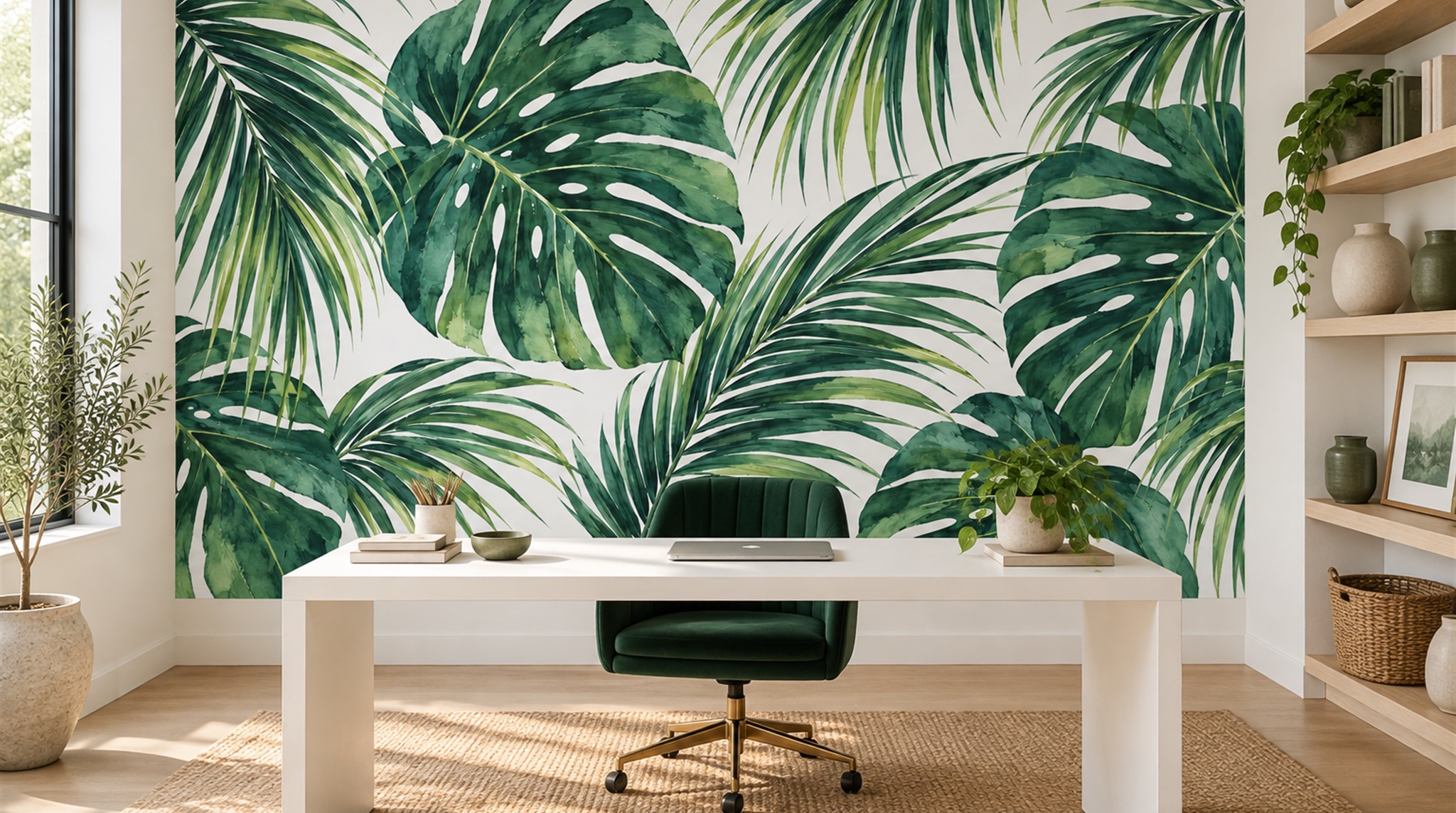 Green Palm Leaves Wallpaper Mural Scene