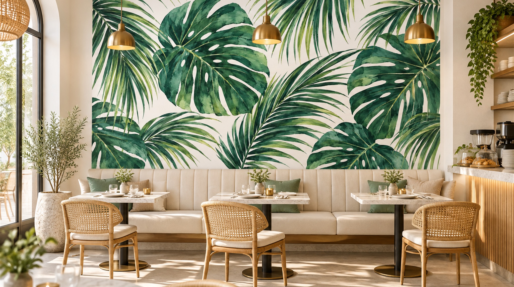 Green Palm Leaves Wallpaper Mural Scene
