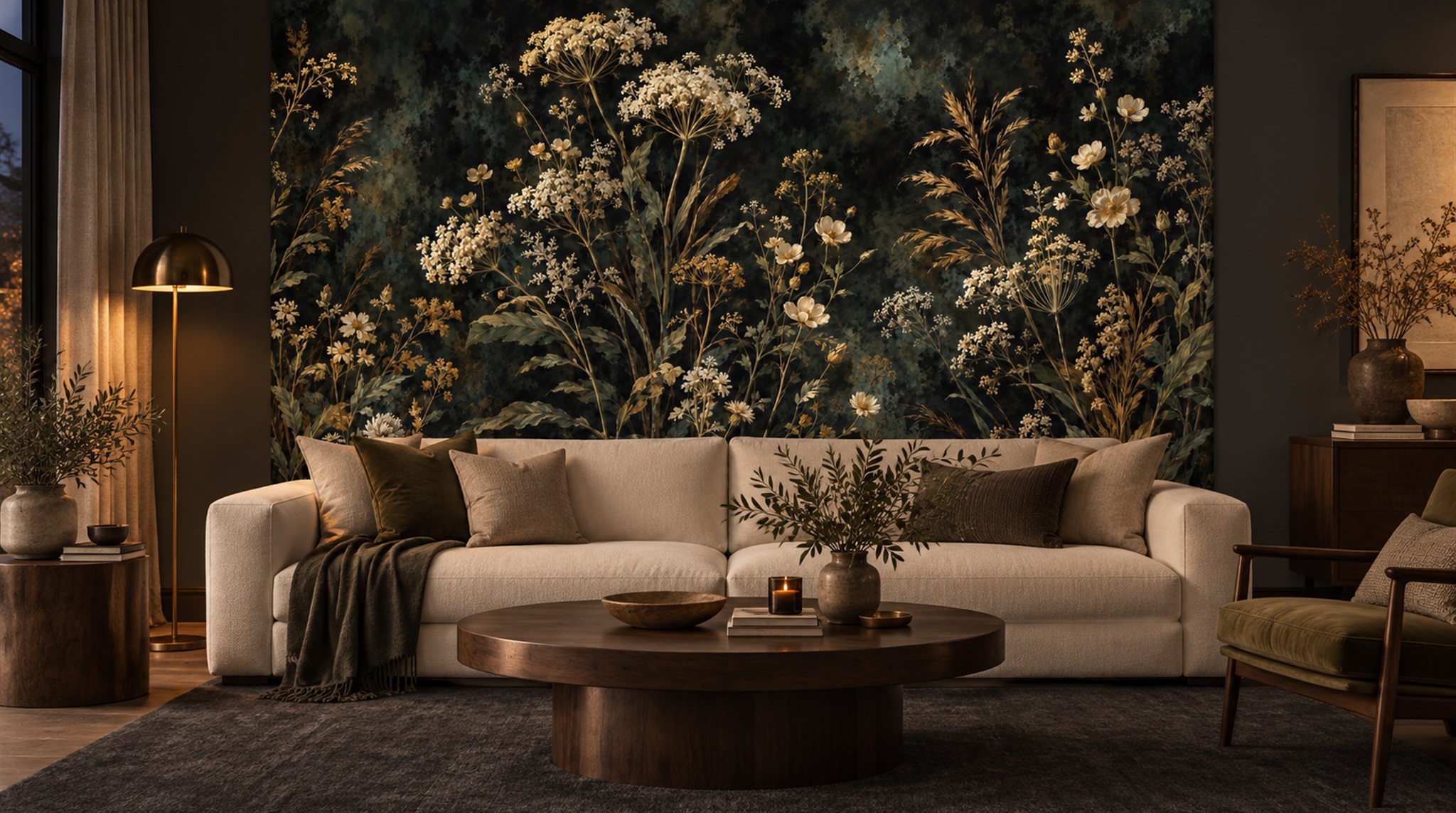 Neutral Leaf Patterning Wallpaper Mural