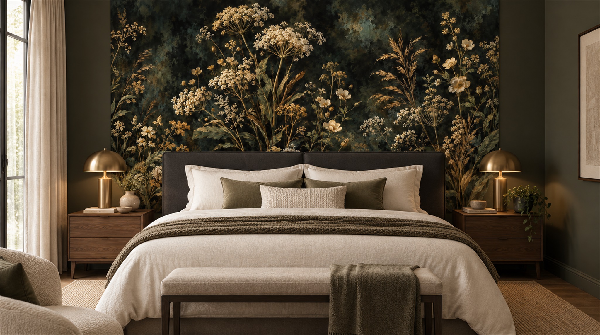Neutral Leaf Patterning Wallpaper Mural Scene