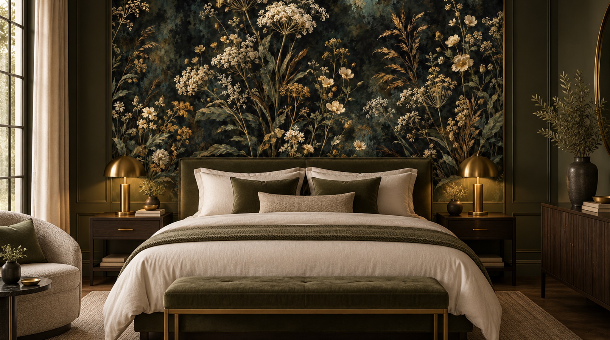 Neutral Leaf Patterning Wallpaper Mural Scene