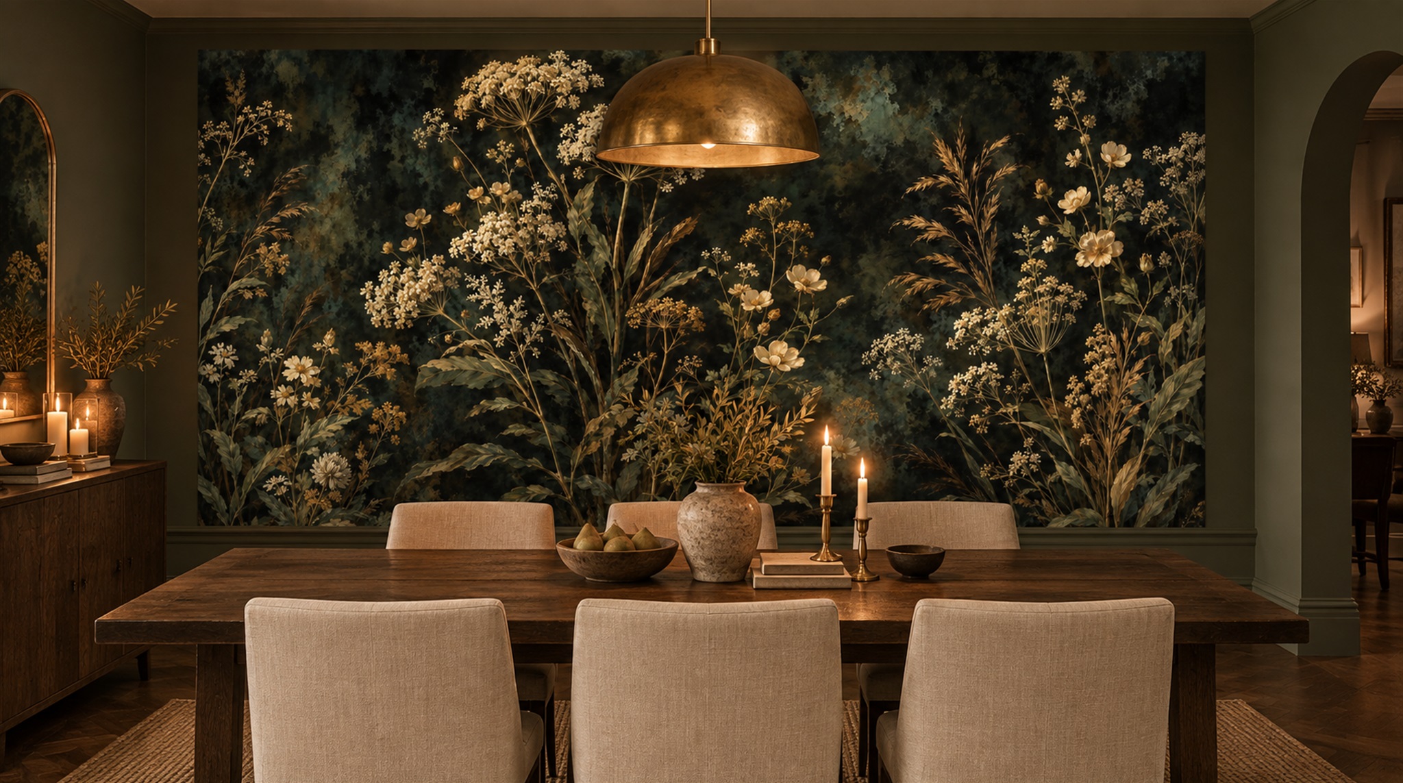 Neutral Leaf Patterning Wallpaper Mural Scene