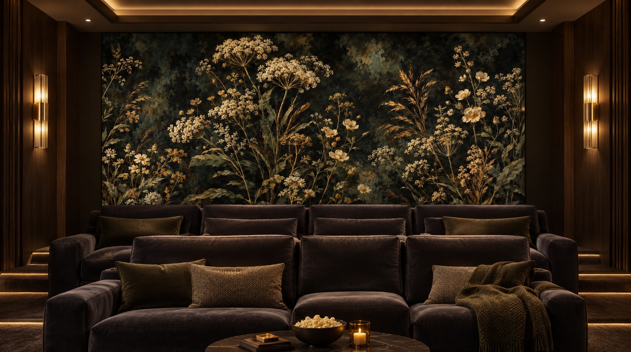 Neutral Leaf Patterning Wallpaper Mural Scene