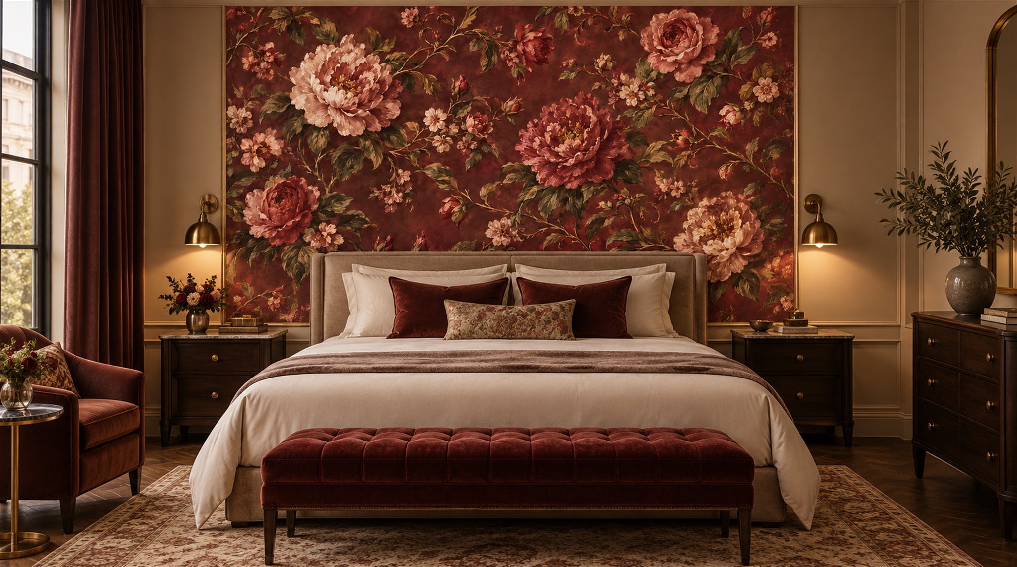 Neutral Floral Foliage Wallpaper Mural Scene