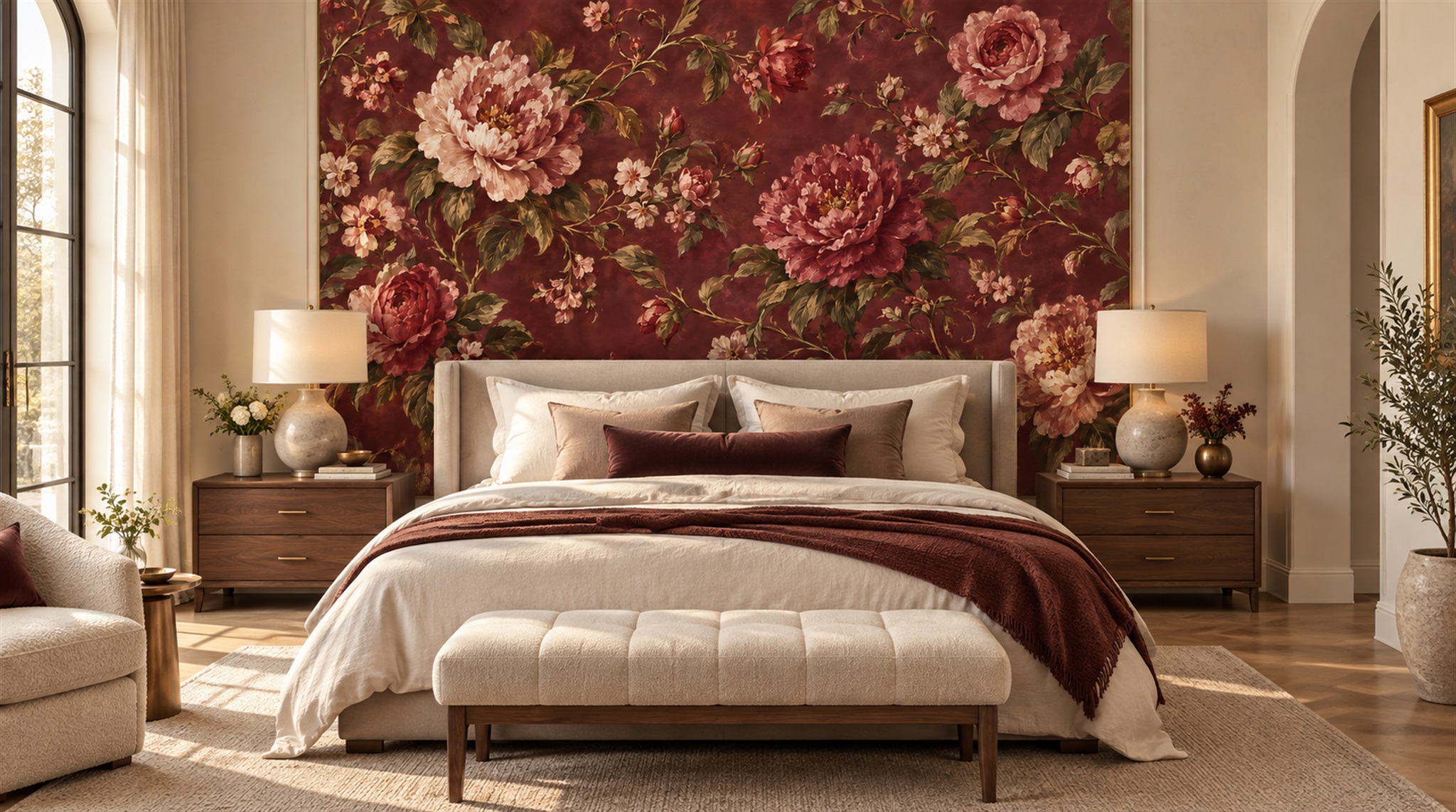 Neutral Floral Foliage Wallpaper Mural Scene