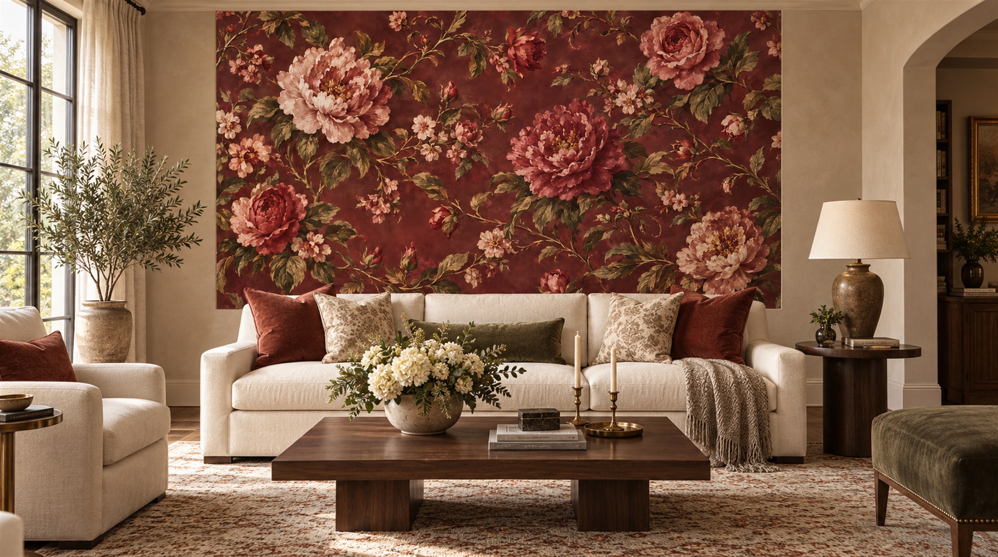 Neutral Floral Foliage Wallpaper Mural Scene