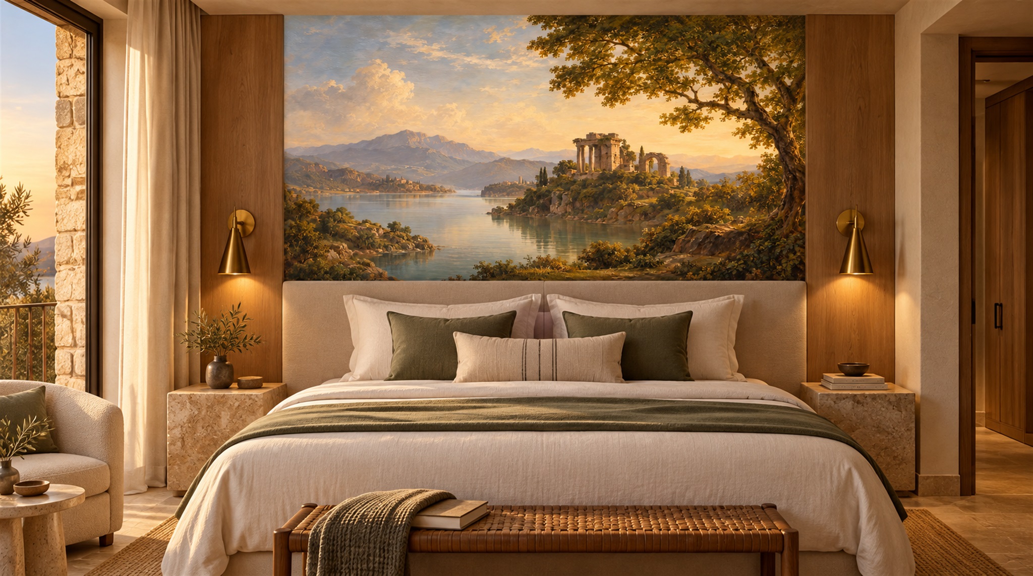 Custom wallpaper mural in a professional hotel lounge interior