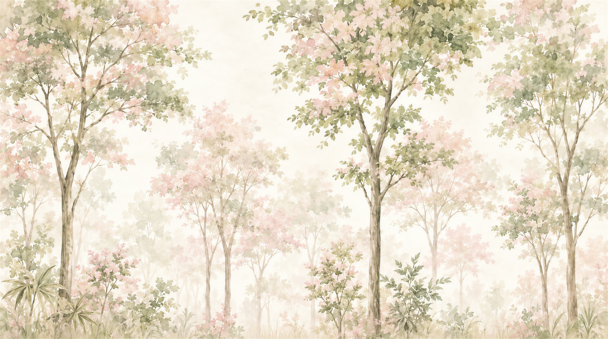 Ivory Woodland Trees Wallpaper Mural Main