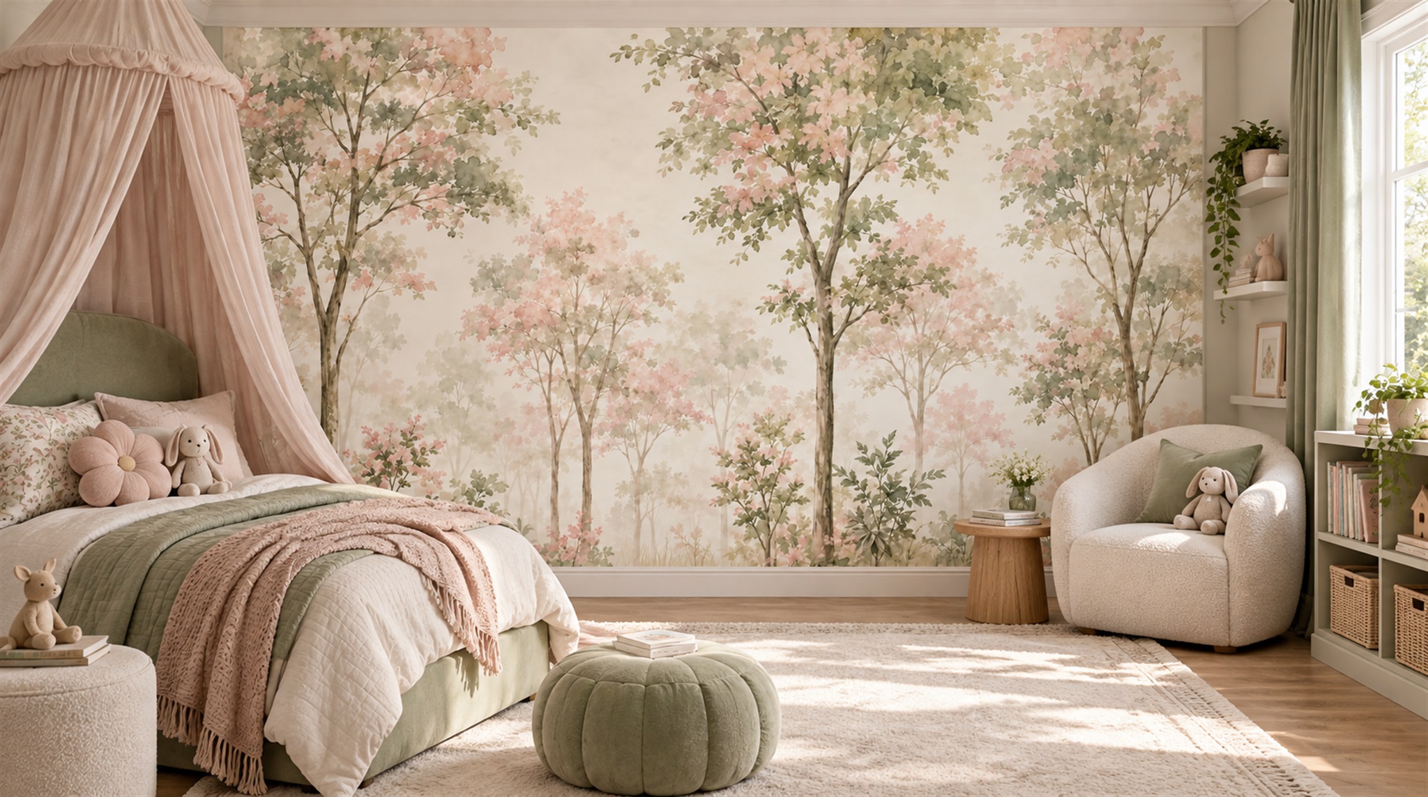 Ivory Woodland Trees Wallpaper Mural Main