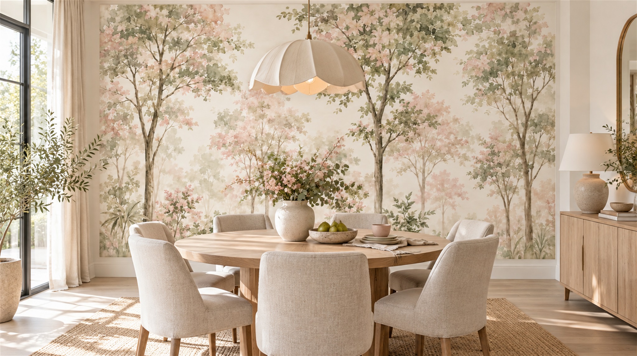 Ivory Woodland Trees Wallpaper Mural Scene