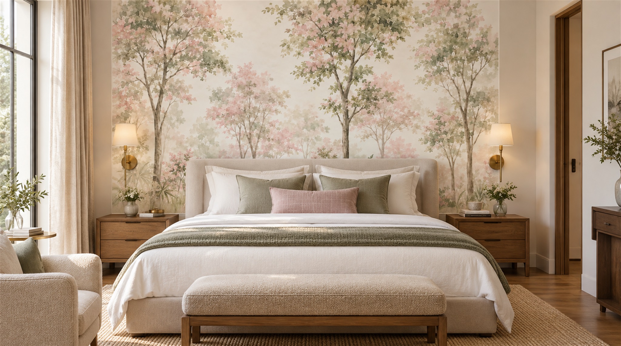 Ivory Woodland Trees Wallpaper Mural Scene