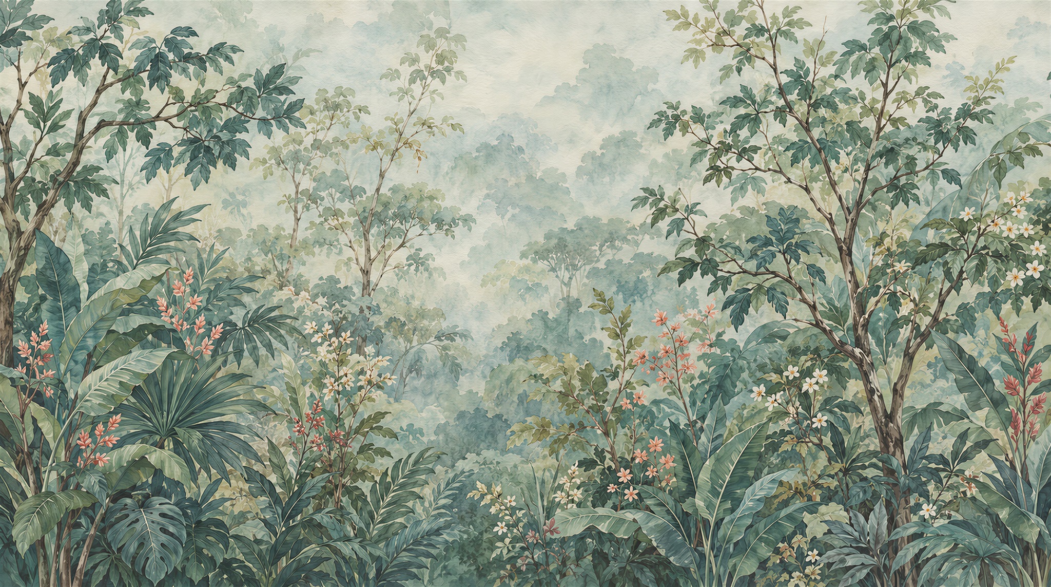 Sage Green Leaf Patterning Wallpaper Mural Main